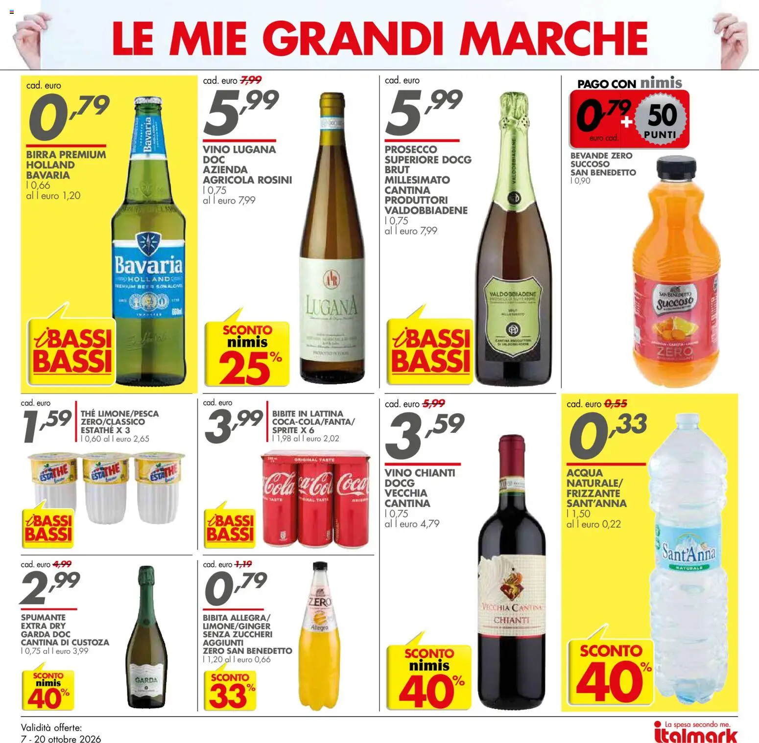 Anteprima dell'opuscolo Italmark volantino dal negozio Italmark valido da 07/10/2026 - The, Vino, Birra, Prosecco, Bibita, Sprite, Spumante, Vino Chianti