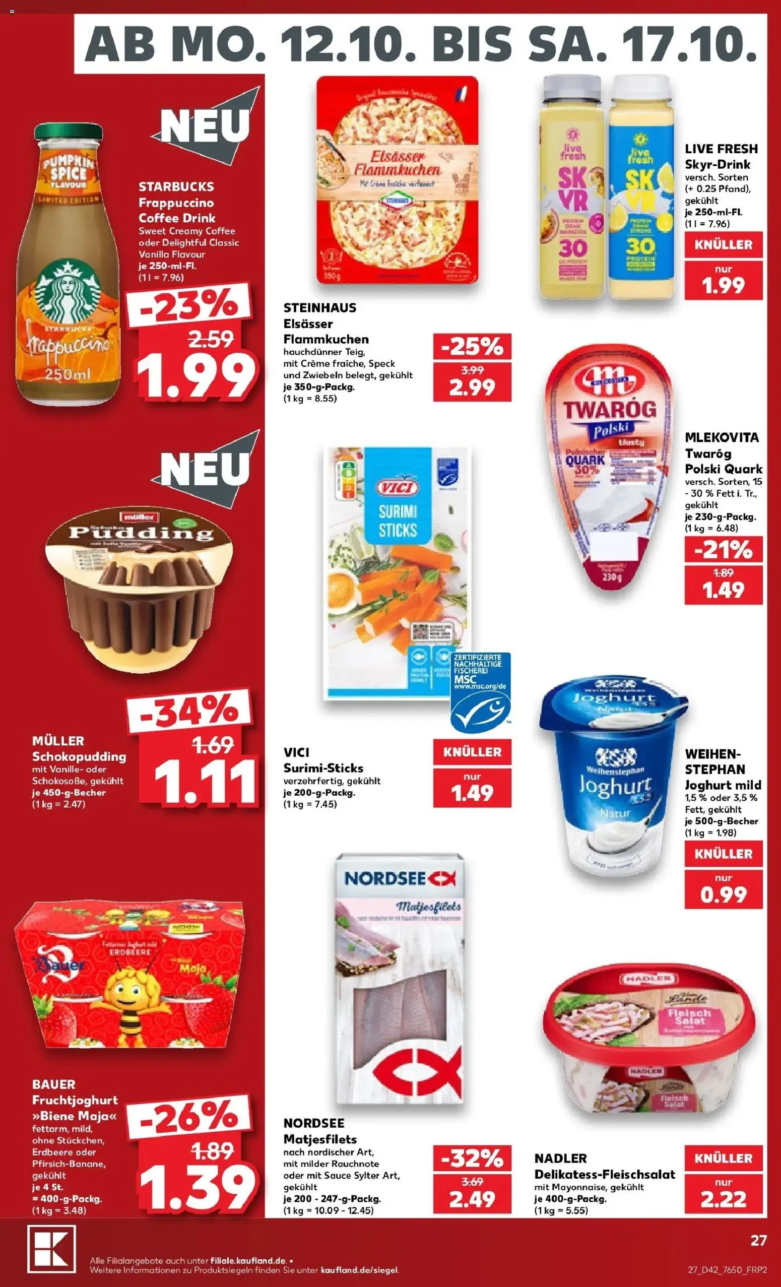 Vorschau von dem Prospekt des Geschäftes Kaufland, gültig ab dem 12.10.2026 - Starbucks, Joghurt, Quark, Pudding, Vanille, Creme, Zwiebeln, Fruchtjoghurt