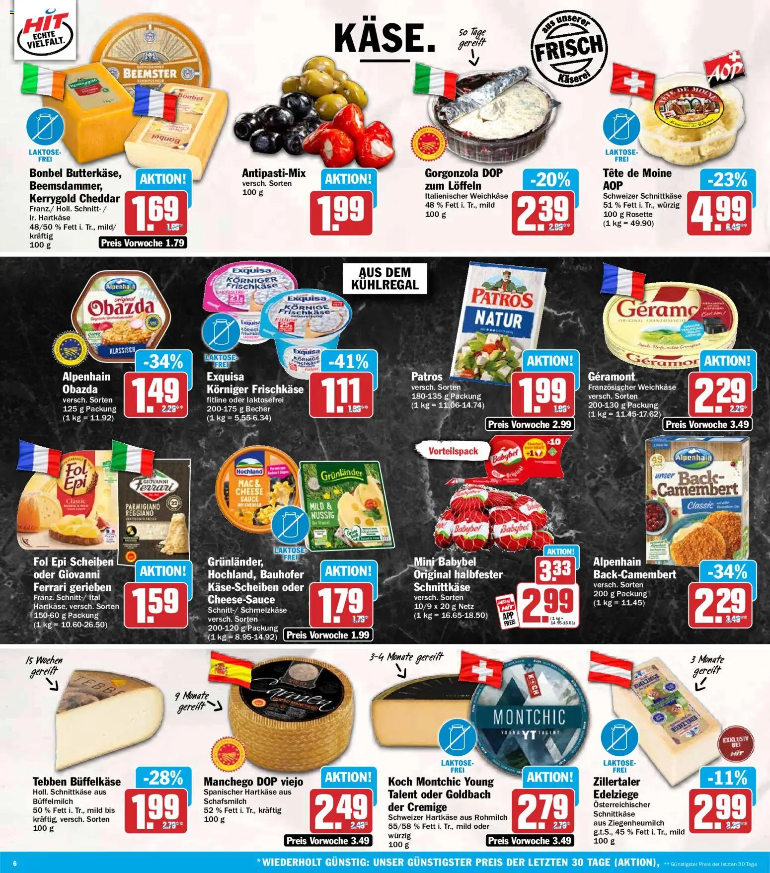 Vorschau von dem Prospekt des Geschäftes HIT, gültig ab dem 02.11.2026 - Camembert, Babybel, Geramont, Exquisa, Patros, Frischkase, Grunlander
