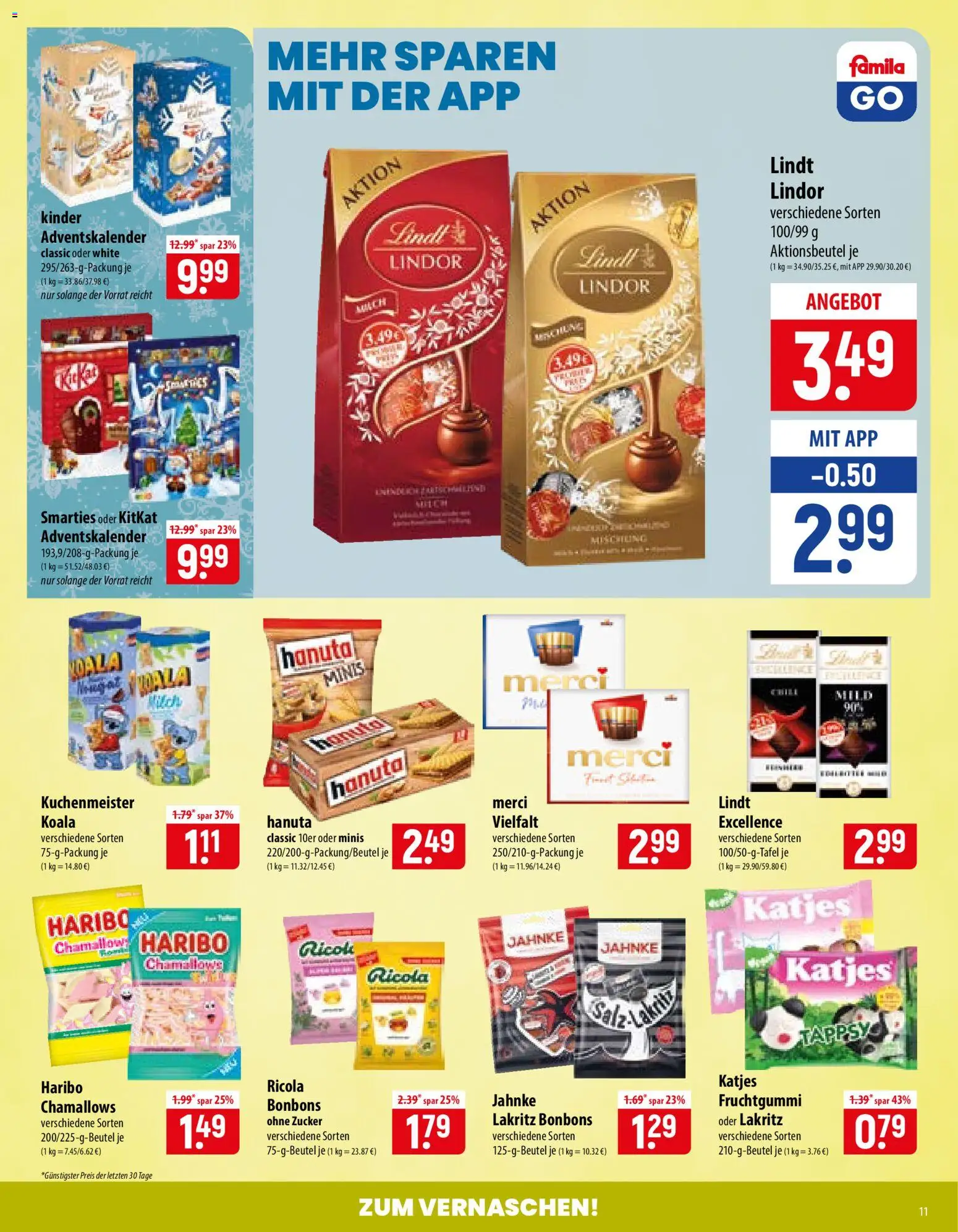 Vorschau von dem Prospekt des Geschäftes Famila, gültig ab dem 02.11.2026 - Haribo, Lindt, Katjes, Zucker, Merci, Smarties, Lindor