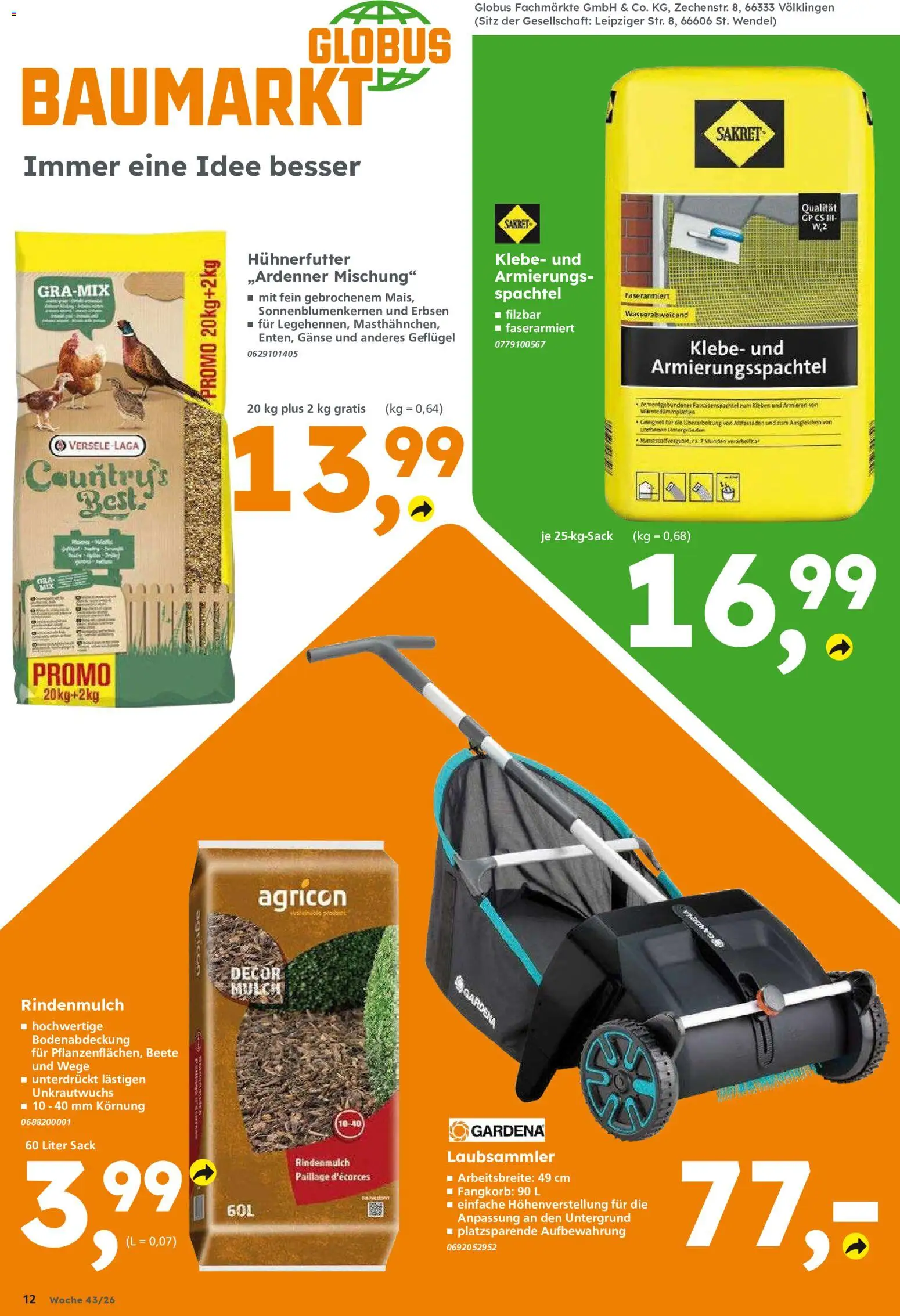 Vorschau von dem Prospekt des Geschäftes Globus Baumarkt, gültig ab dem 19.10.2026 - Rindenmulch, Tür, Erbsen