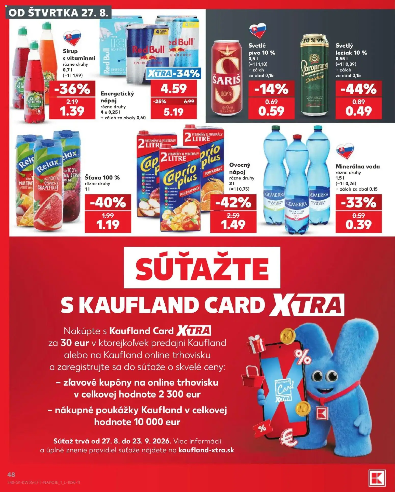 Náhľad Kaufland letáku platného od 27.08.2026 - Voda, Red Bull, Sirup, Multivitamín, Šariš, Grapefruit, Repa, Gemerka