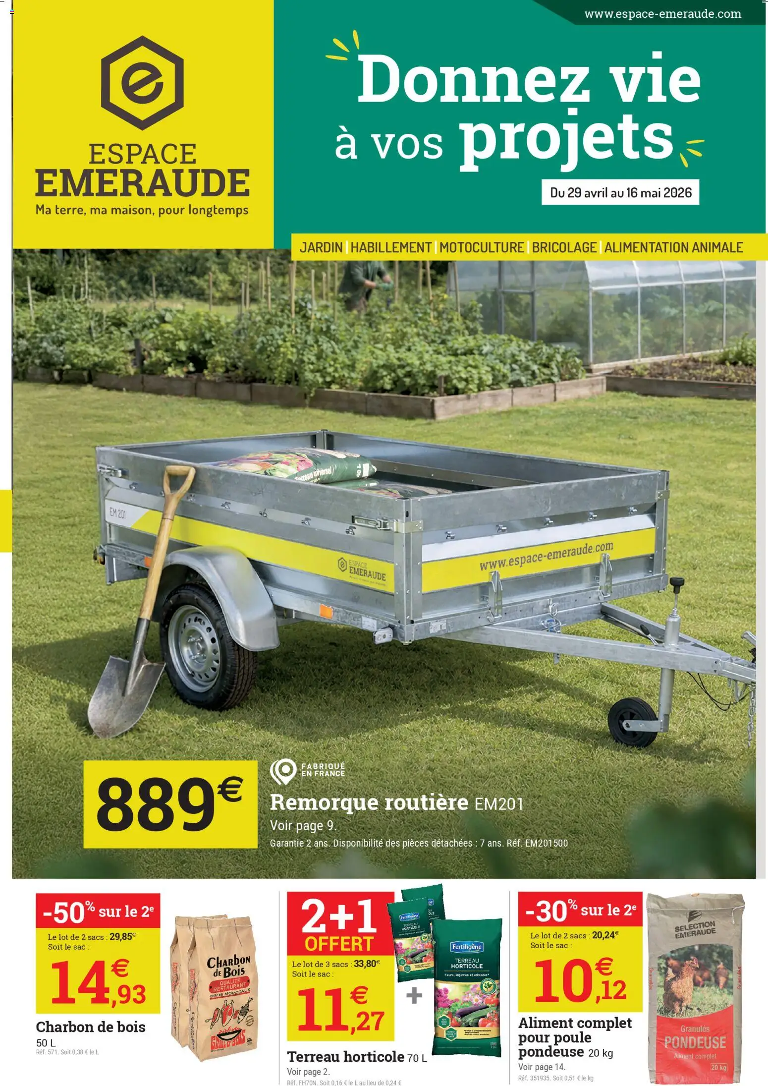 Prévisualisation de Espace Emeraude catalogue du magasin Espace Emeraude formulaire valide 29/04/2026 - Bricolage, Alimentation, Sac, Remorque, Chardon, Terreau, Charbon De Bois, Terreau horticole