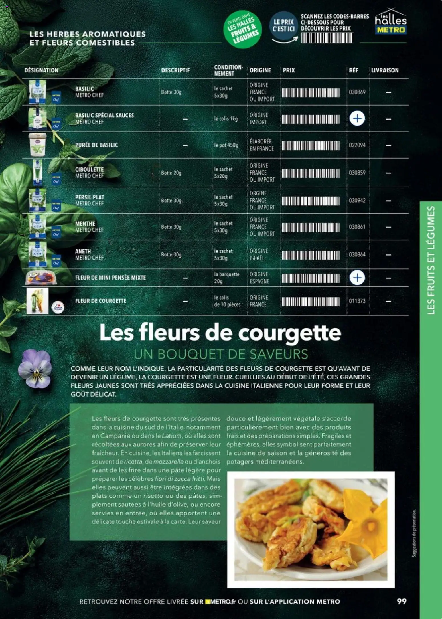 Prévisualisation de METRO - Guide Italie du magasin METRO formulaire valide 28/05/2026 - Fruits, Courgette, Mozzarella, Pâte, Aneth, Fleur de courgette, Herbes aromatiques, Les fruits et légumes