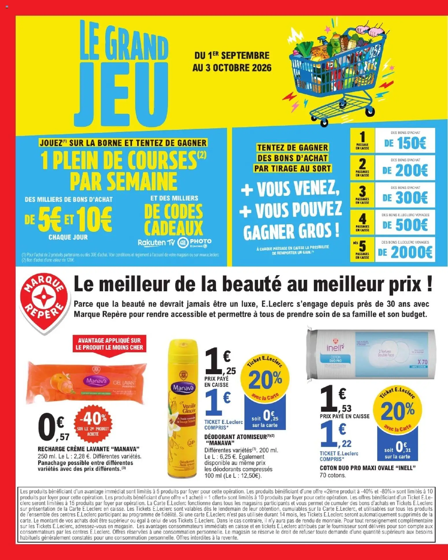 Prévisualisation de E.Leclerc Beaute automne du magasin E.Leclerc formulaire valide 01/09/2026 - Vanille, Crème, Coton, Déodorant