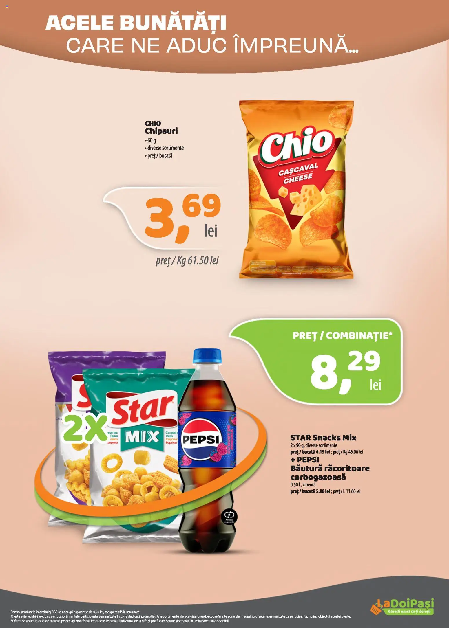Previzualizarea de cataloage: LaDoiPași LaDoiPași Catalog valabil de la 01.11.2026 - Pizza, Chipsuri, Pepsi, Zmeură, Cașcaval, Aplică, Bautura racoritoare