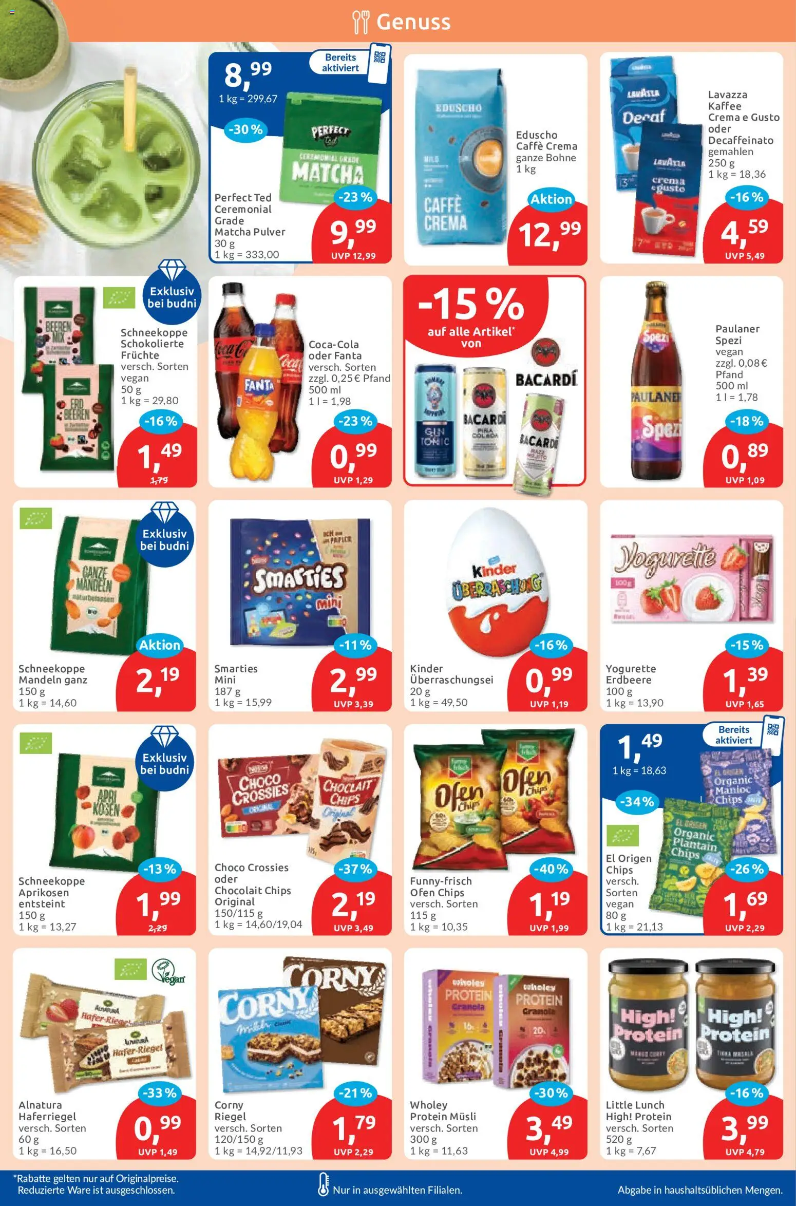 Vorschau von dem Prospekt des Geschäftes Budni, gültig ab dem 14.09.2026 - Kaffee, Chips, Bacardi, Lavazza, Paulaner, Fanta, Smarties, Eduscho