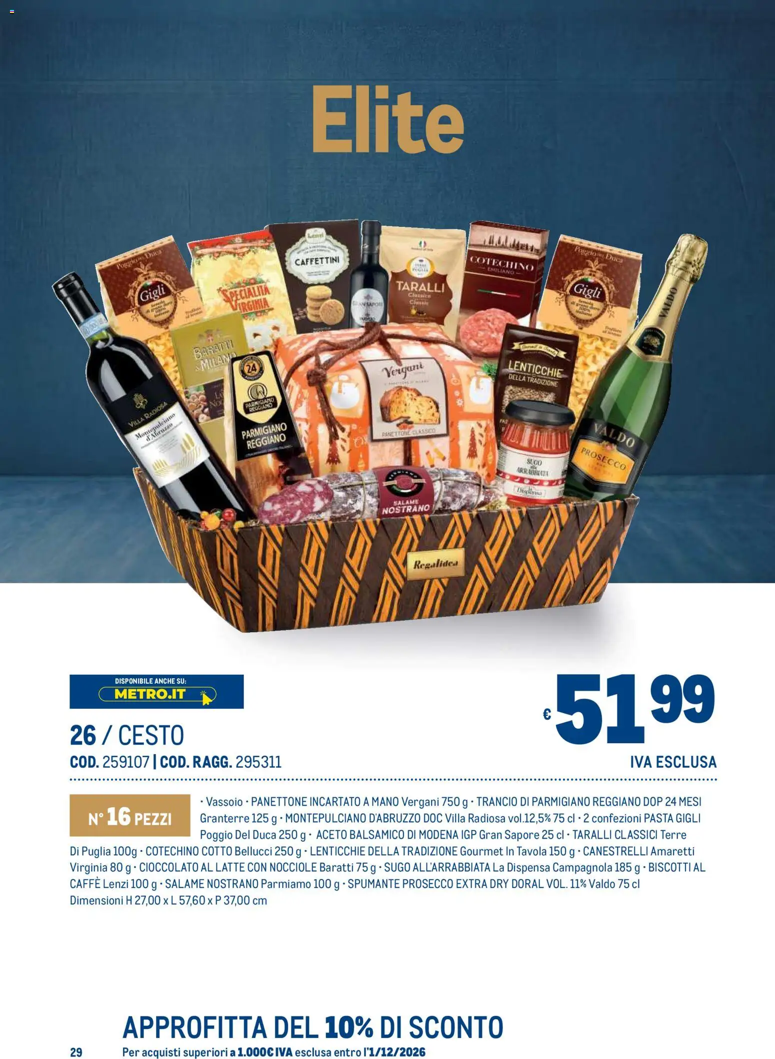 Anteprima dell'opuscolo Metro volantino Regalistica Natale dal negozio Metro valido da 19/10/2026 - Panettone, Cioccolato, Prosecco, Lenticchie, Taralli, Spumante, Vassoio, Specialità