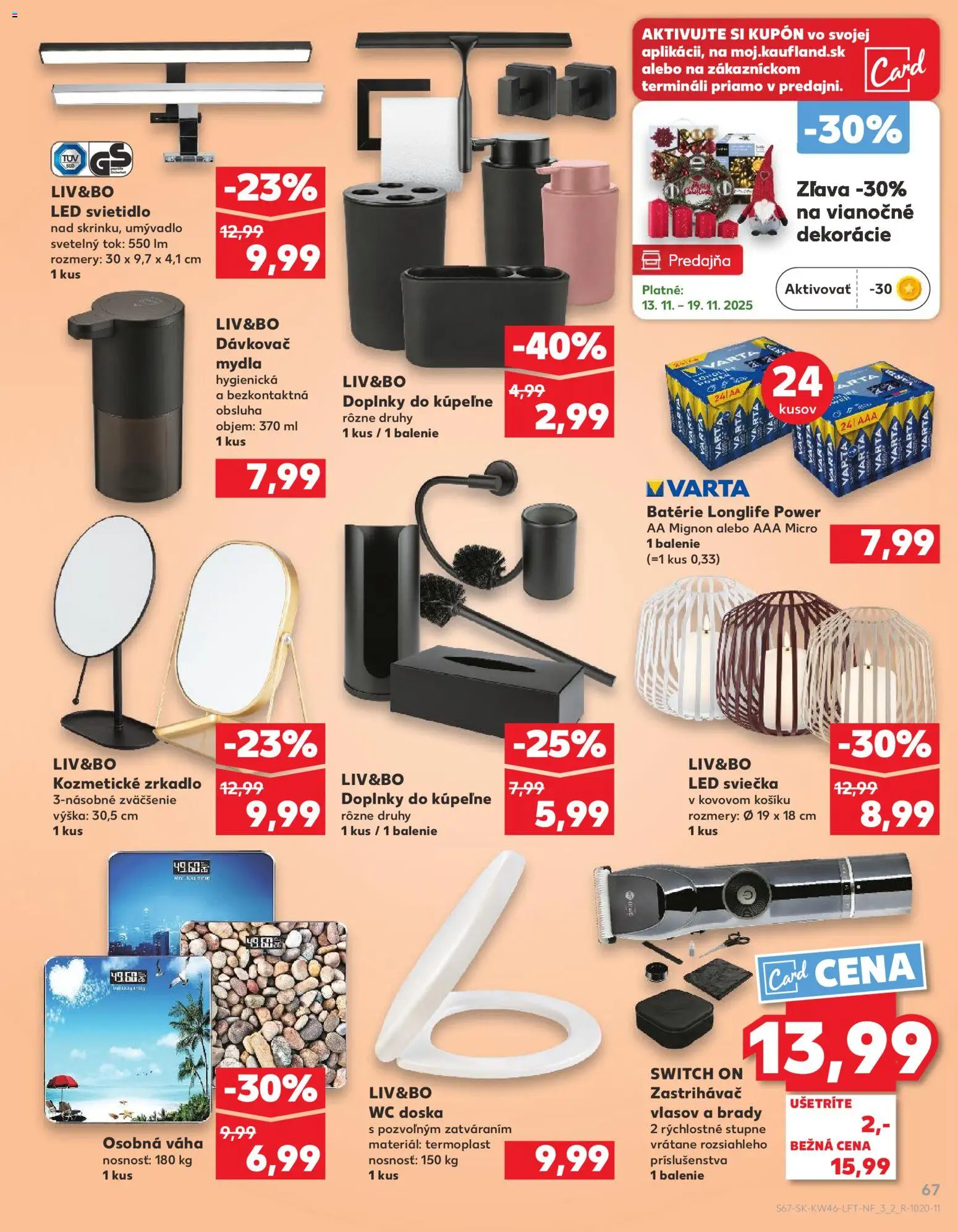 Náhľad Kaufland letáku platného od 13.11.2025 - Wc, Zrkadlo, Umývadlo, Váha, Led, Fanta, Zastrihávač vlasov, Svietidlo