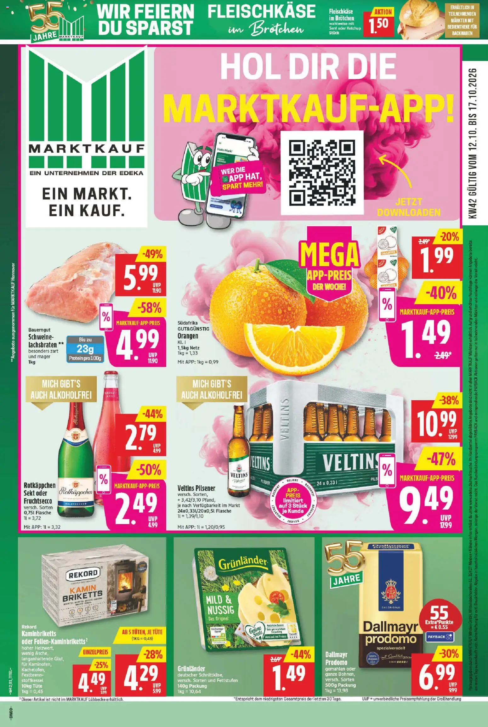 Vorschau von dem Prospekt des Geschäftes Marktkauf, gültig ab dem 12.10.2026 - Äpfel, Dallmayr, Veltins, Sekt, Ketchup, Pils, Fruchtsecco, Grunlander