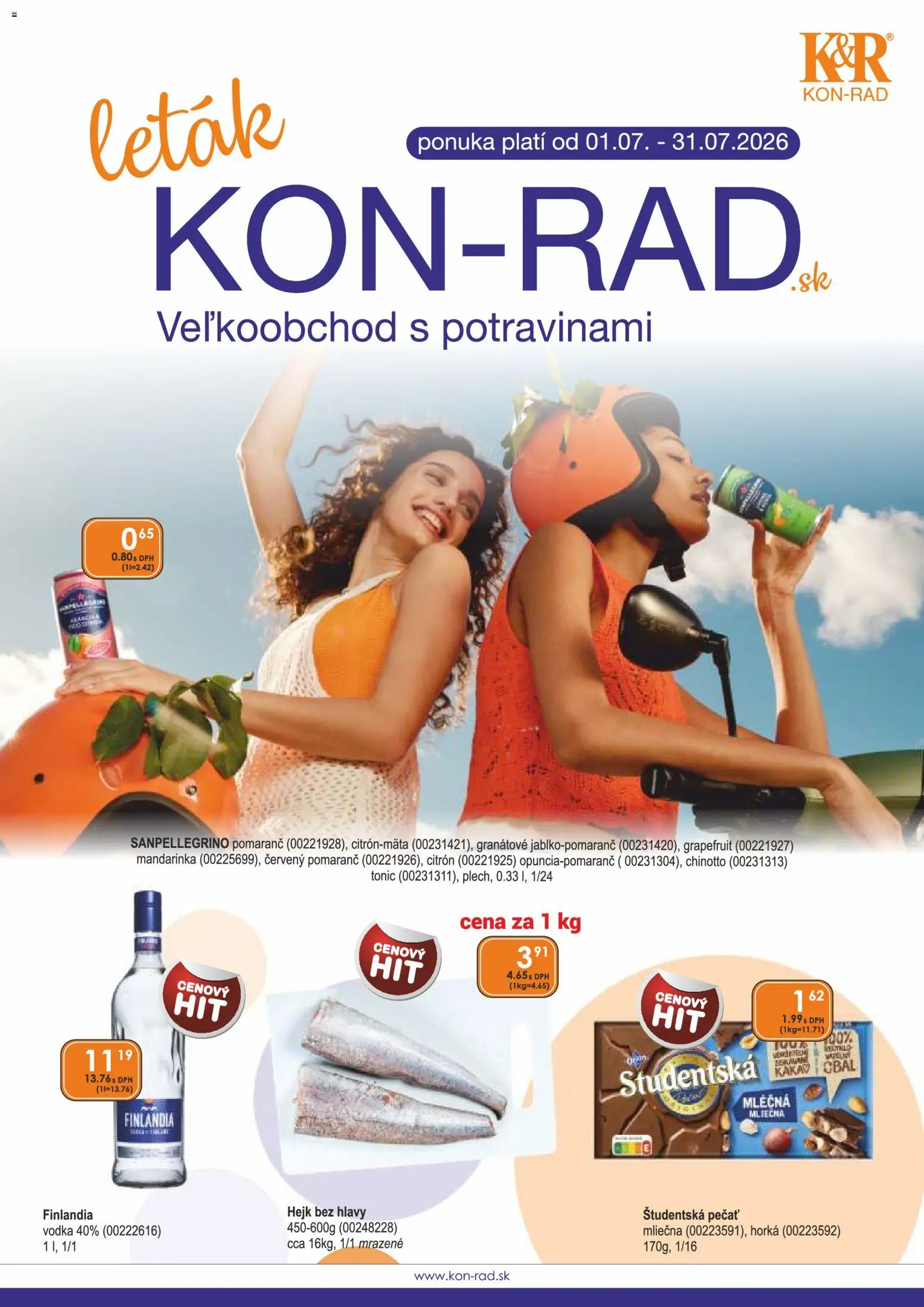 Náhľad KON - RAD letáku platného od 01.07.2026 - Vodka, Tonic, Študentská pečať, Grapefruit, Finlandia
