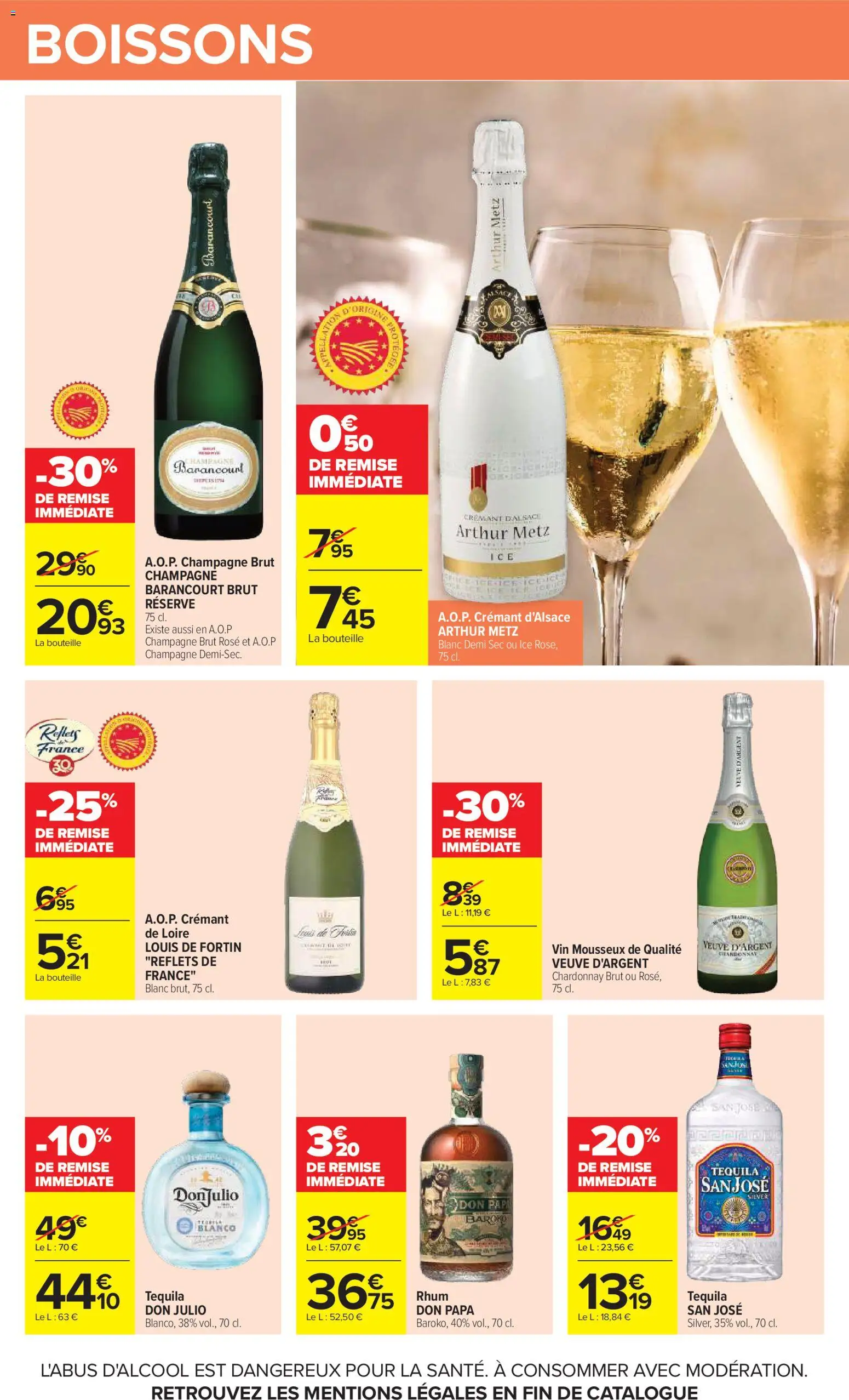 Prévisualisation de Carrefour catalogue du magasin Carrefour formulaire valide 20/10/2026 - Vin, Bouteille, Rhum Don Papa, Boissons, Crémant de Loire, Arthur Metz, Brut champagne, Vin mousseux
