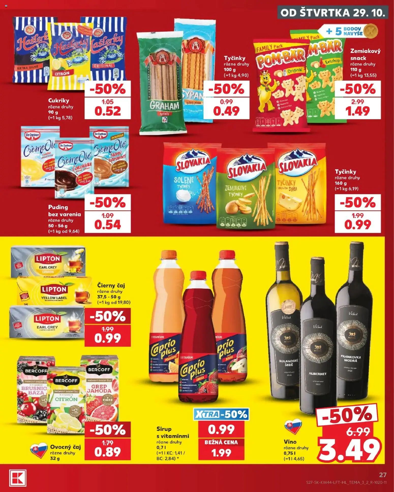 Náhľad Kaufland letáku platného od 29.10.2026 - Víno, Čokoláda, Puding, Sirup, Čierny čaj, Grep, Cukríky, Ovocný čaj