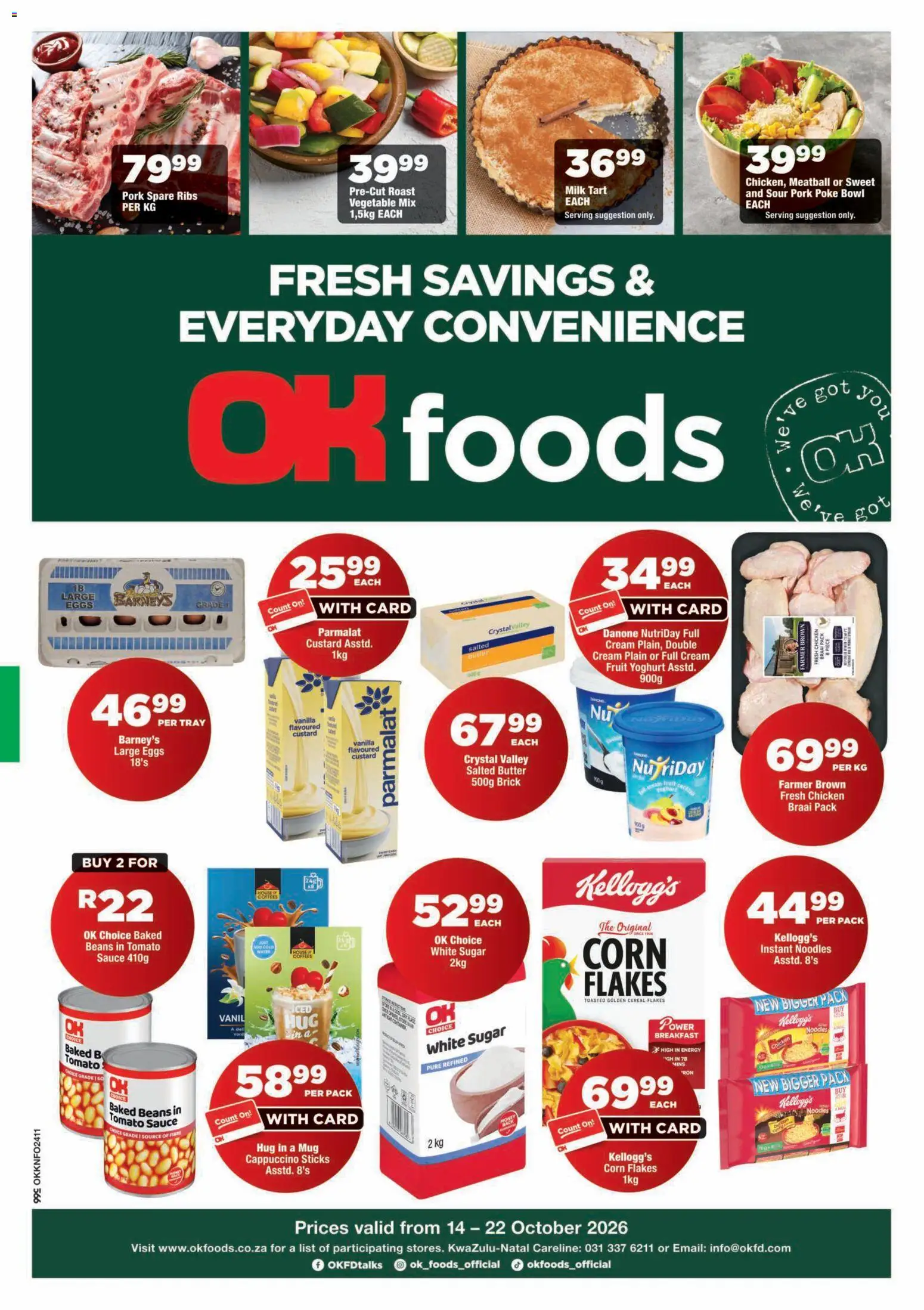 Preview of OK Foods flyer valid from 14/10/2026 - Eggs, Fruit, Noodles, Sugar, Corn, Ribs, Vanilla, Sauce