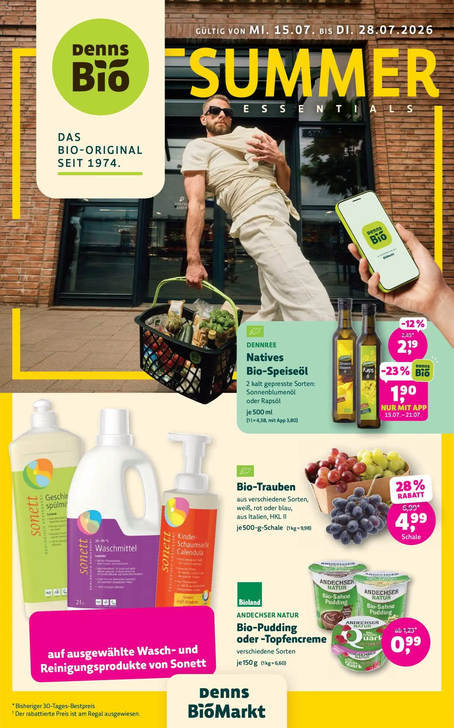 Vorschau der Angebote: Denns BioMarkt Denns BioMarkt Angebote gültig ab 15.07.2026 - Regal, Rapsöl, Waschmittel