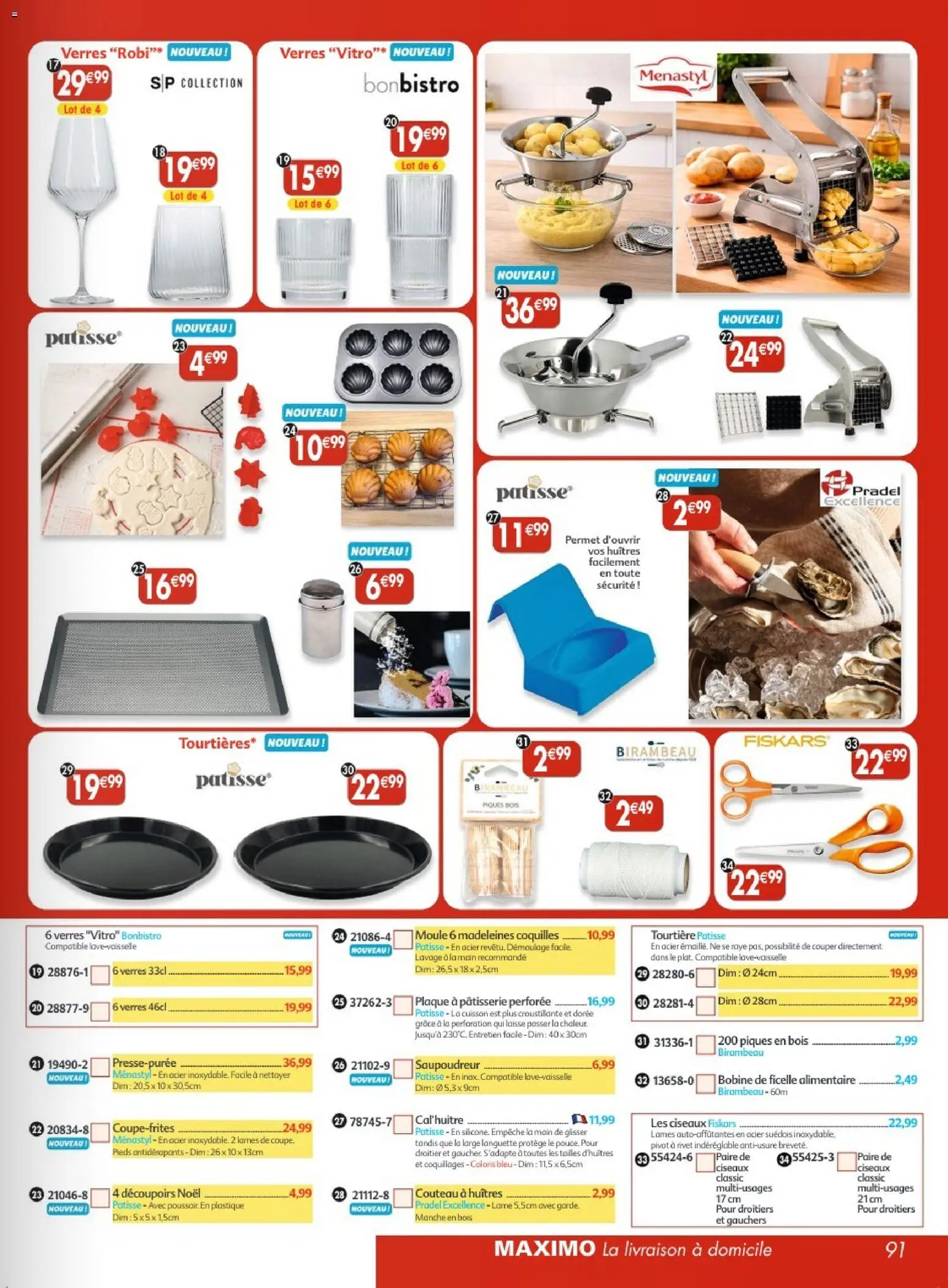 Prévisualisation de Maximo catalogue epicerie du magasin Maximo formulaire valide 26/10/2026 - Madeleines, Huîtres, Verres, Coquillages, Ciseaux, Ficelle alimentaire