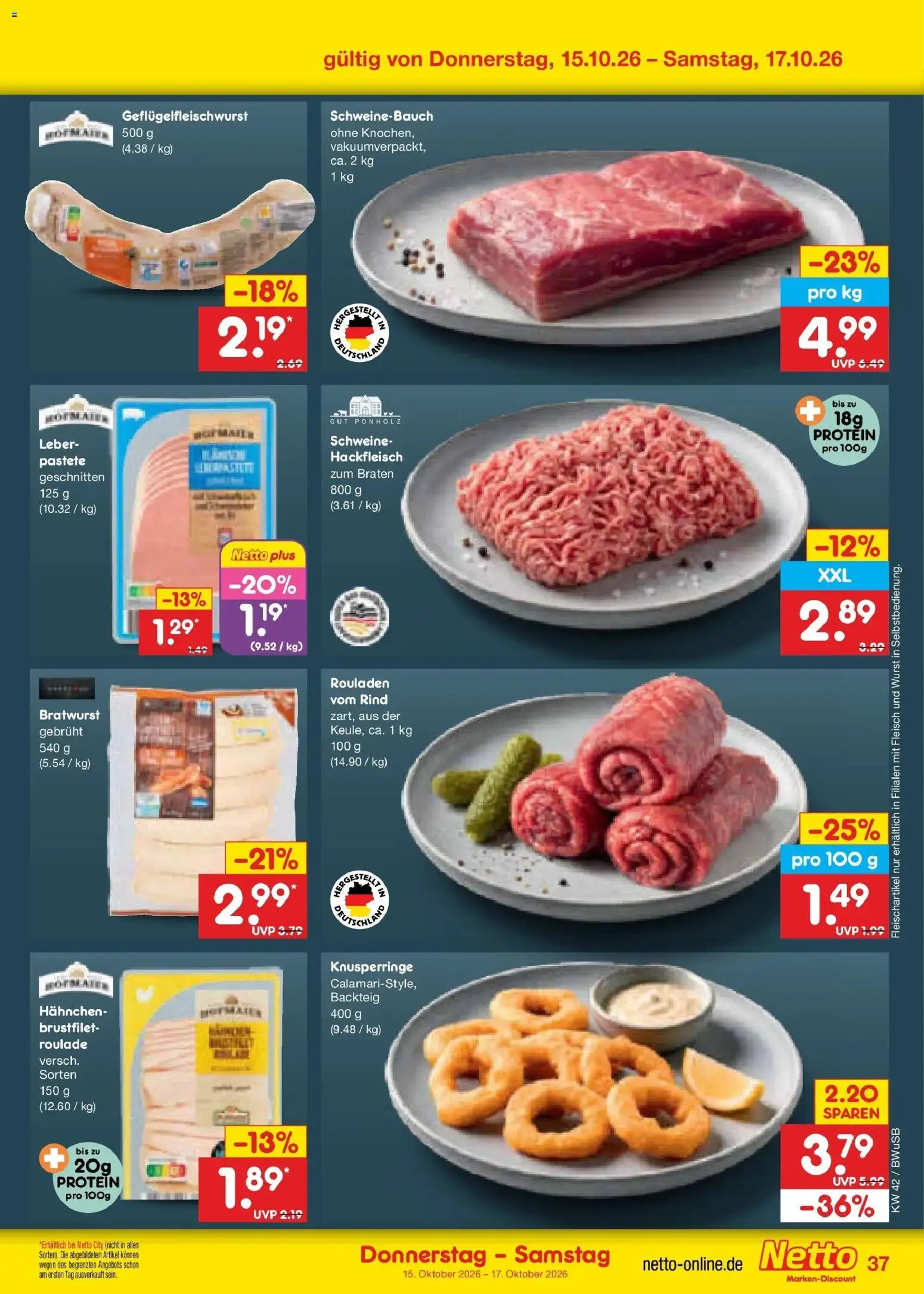 Vorschau von dem Prospekt des Geschäftes Netto Marken-Discount, gültig ab dem 12.10.2026 - Wurst, Bratwurst, Fleisch, Hackfleisch, Schweinebauch, Hahnchen