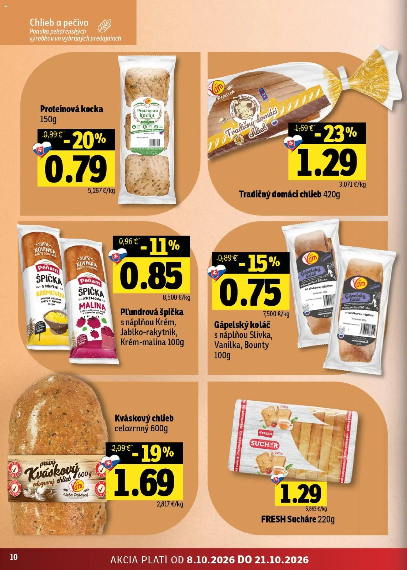Náhľad Fresh letáku platného od 08.10.2026 - Pekáreň, Koláč, Chlieb, Pečivo, Sucháre