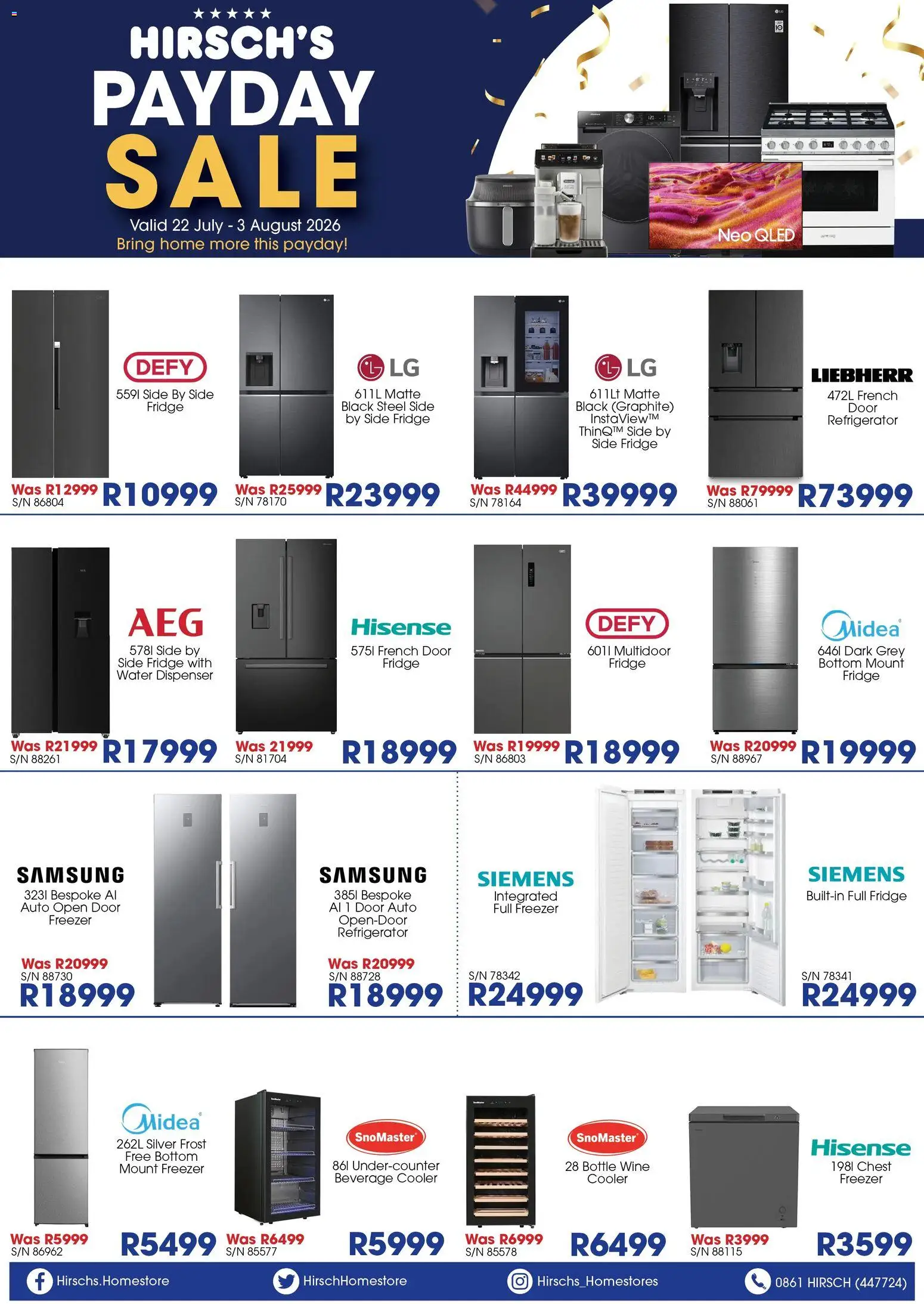 Preview of Hirsch's flyer valid from 22/07/2026 - Water, Fridge, Wine, Refrigerator, Freezer, Cooler