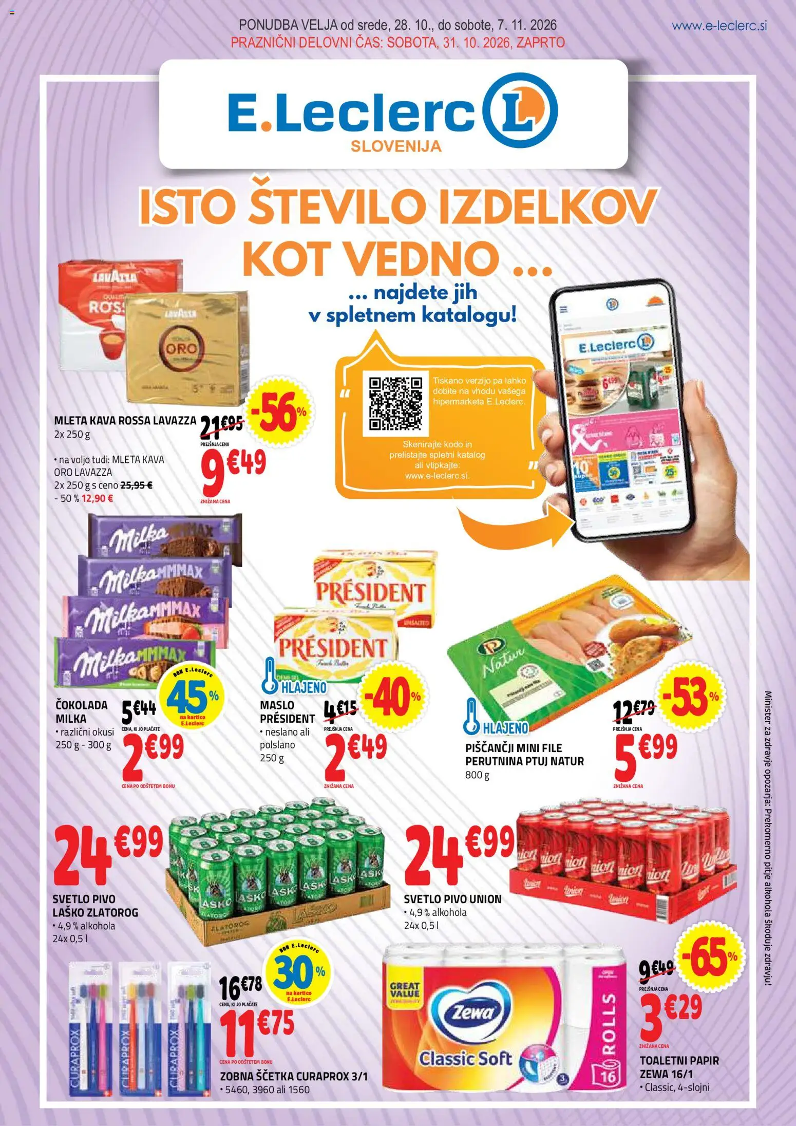 Predogled kataloga iz trgovine E.leclerc veljaven od 28.10.2026 - Kava, Cokolada, Pivo, Maslo, Toaletni papir, Zobna scetka