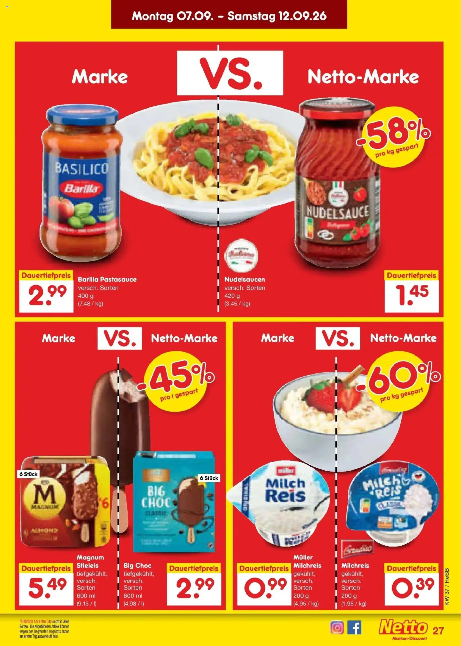 Vorschau von dem Prospekt des Geschäftes Netto Marken-Discount, gültig ab dem 07.09.2026 - Milch, Reis, Barilla