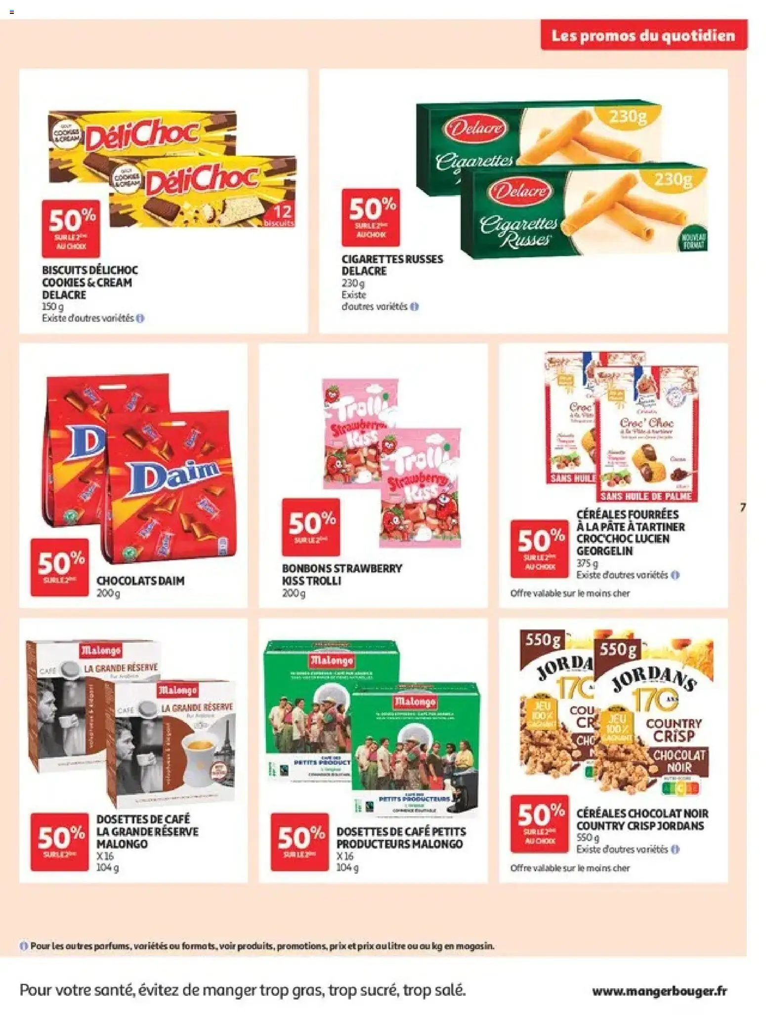 Prévisualisation de Auchan Les promos du moment du magasin Auchan formulaire valide 01/09/2026 - Café, Cookies, Chocolat, Bonbons, Céréales, Huile, Malongo, Céréales fourrees