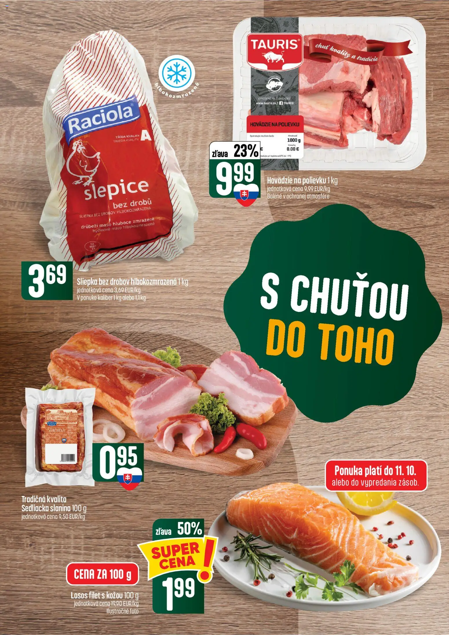 Náhľad COOP Jednota letáku platného od 08.10.2026 - Mäso, Losos, Slanina, Hovädzie na polievku