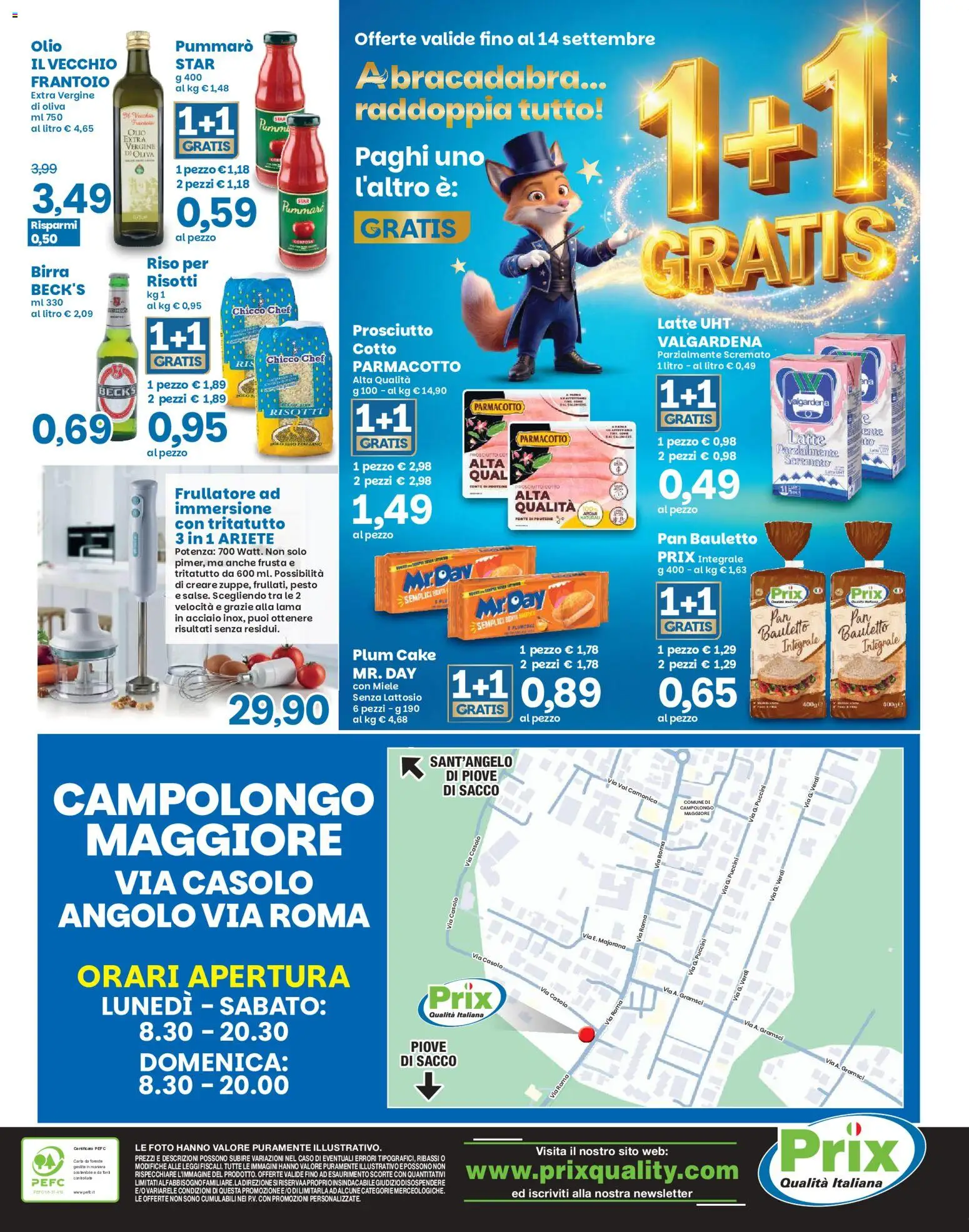 Anteprima dell'opuscolo Prix volantino Campolongo dal negozio Prix valido da 03/09/2026 - Birra, Riso, Frullatore, Prosciutto, Pesto, Prosciutto Cotto, Tritatutto, Senza lattosio