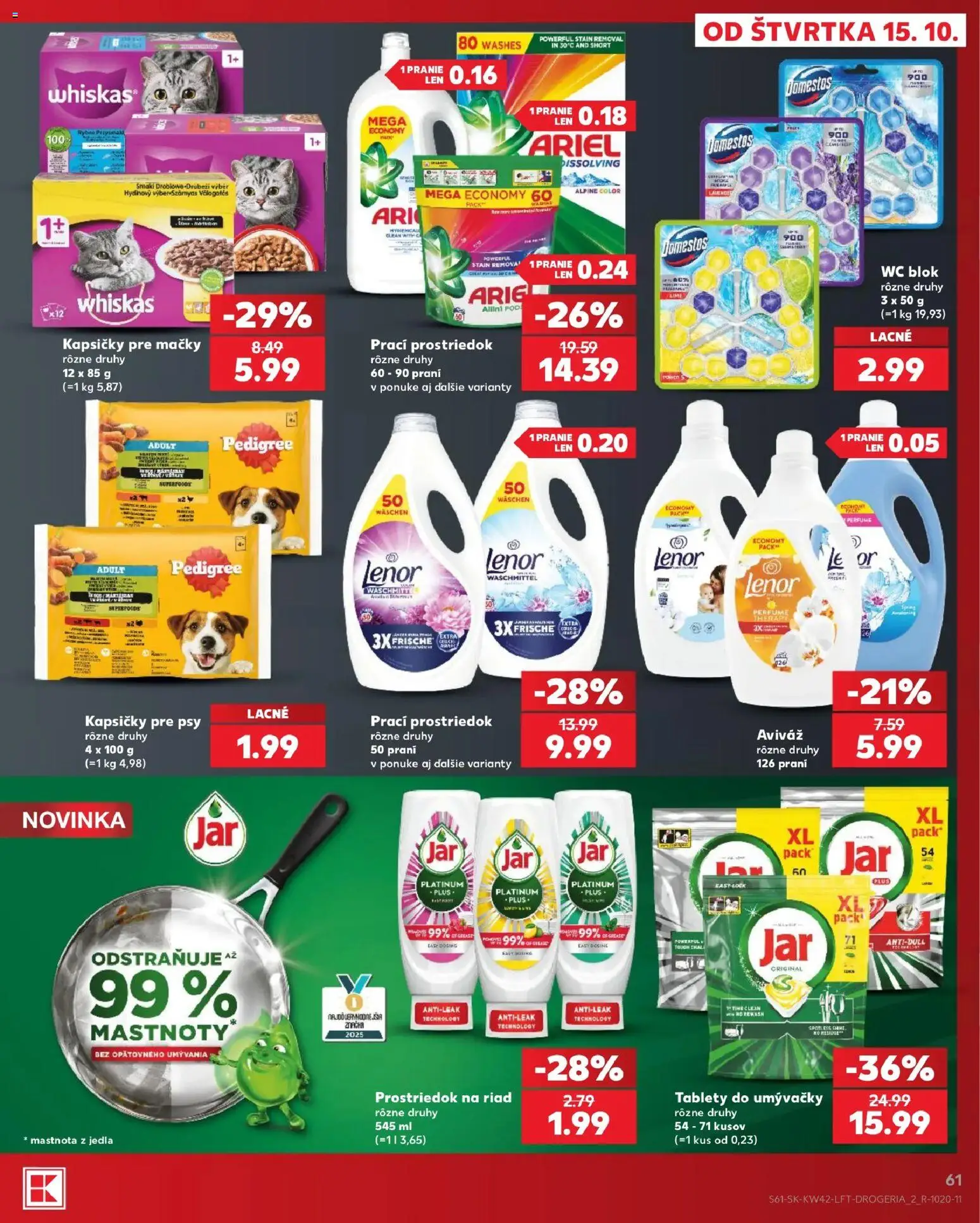 Náhľad Kaufland letáku platného od 15.10.2026 - Wc, Tablety do umývačky, Lenor, Riad, Aviváž, Whiskas, Wc blok, Kapsičky