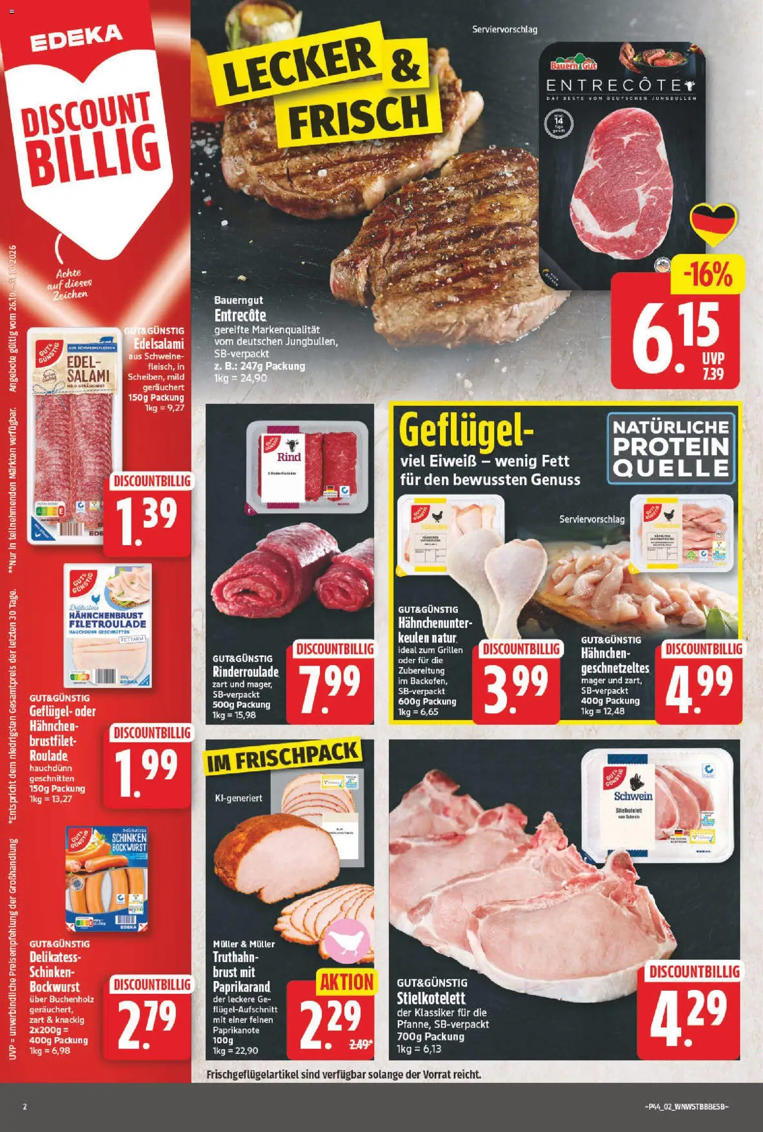 Vorschau von dem Prospekt des Geschäftes NP Discount, gültig ab dem 26.10.2026 - Entrecote, Salami, Schinken, Bockwurst, Hahnchen, Bauerngut, Hahnchenbrust