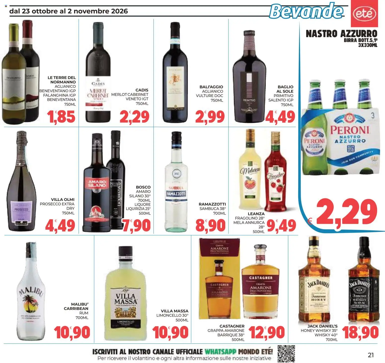 Anteprima dell'opuscolo Eté volantino dal negozio Eté valido da 23/10/2026 - Birra, Prosecco, Limoncello, Whisky, Amaro, Liquore, Bevande, Jack Daniel’s