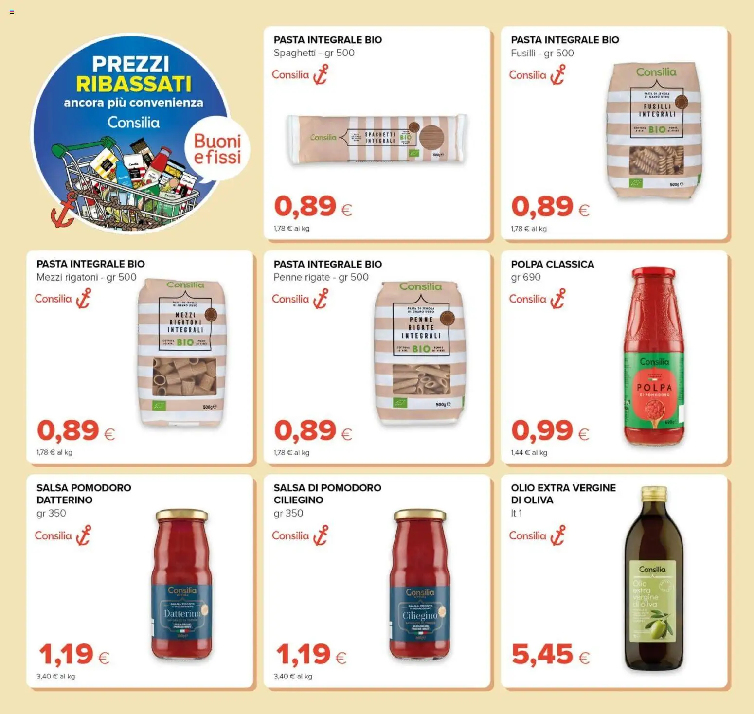 Anteprima dell'opuscolo Oasi volantino Prezzi Ribassati dal negozio Oasi valido da 21/08/2026 - Pasta, Pomodoro, Olio, Penne, Fusilli, Semola, Pasta di semola, Olio extra vergine