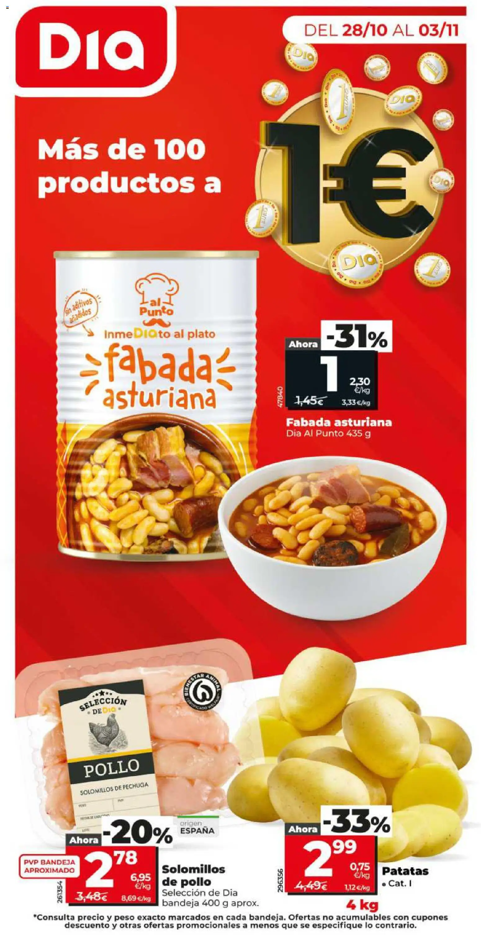 Vista previa del folleto de la tienda Dia válido desde el 28/10/2026 - Patatas, Peso, Bandeja, Pollo