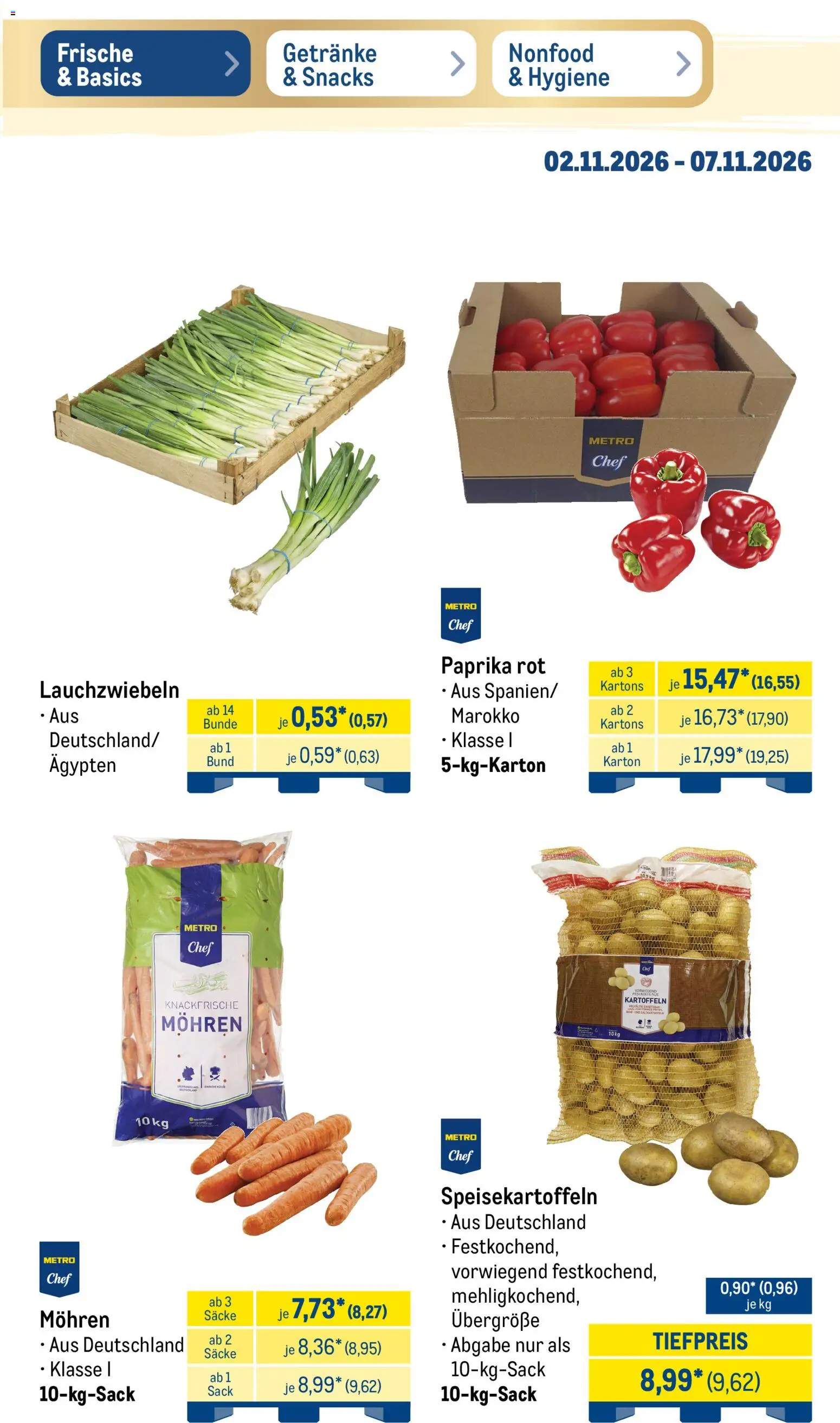Vorschau von dem Prospekt des Geschäftes Metro, gültig ab dem 02.11.2026 - Paprika, Kartoffeln, Mohren, Paprika rot
