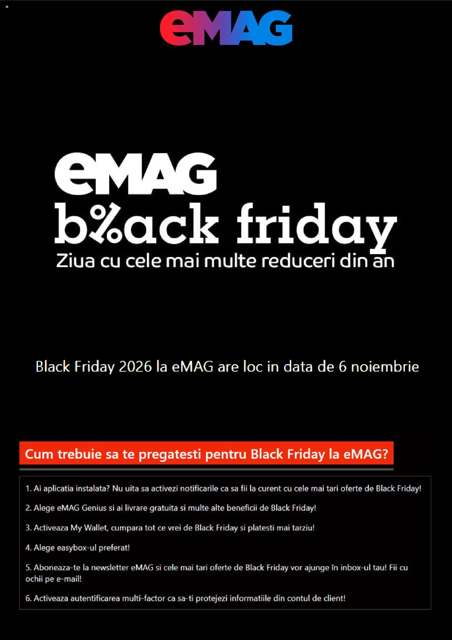 Previzualizarea de cataloage: Emag Emag Black Friday notificarea valabil de la 09.10.2026 - Black