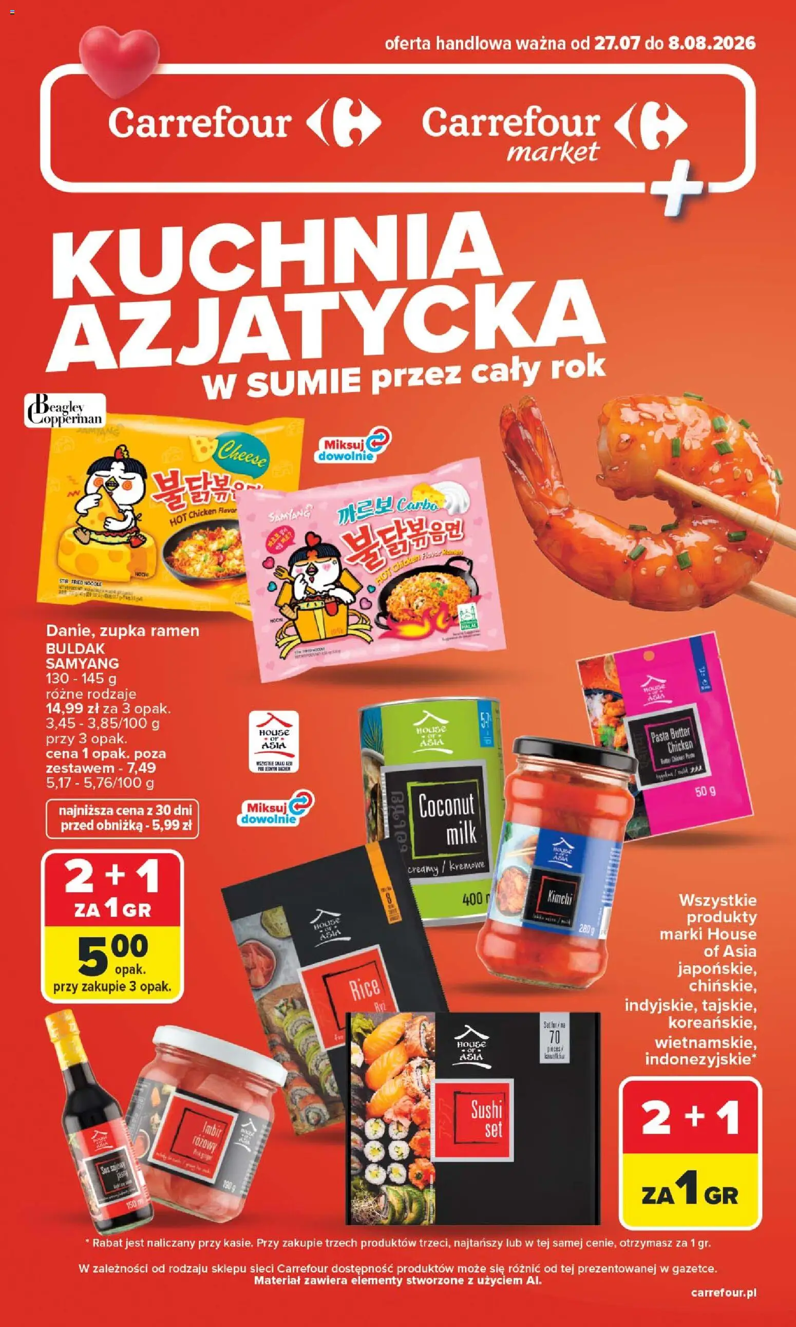 Pogląd gazetki "Carrefour gazetka - Kuchnia Azjatycka" ze sklepu Carrefour ważnej od 27.07.2026 - Sushi, Mochi, Pasta, Imbir, Noodle