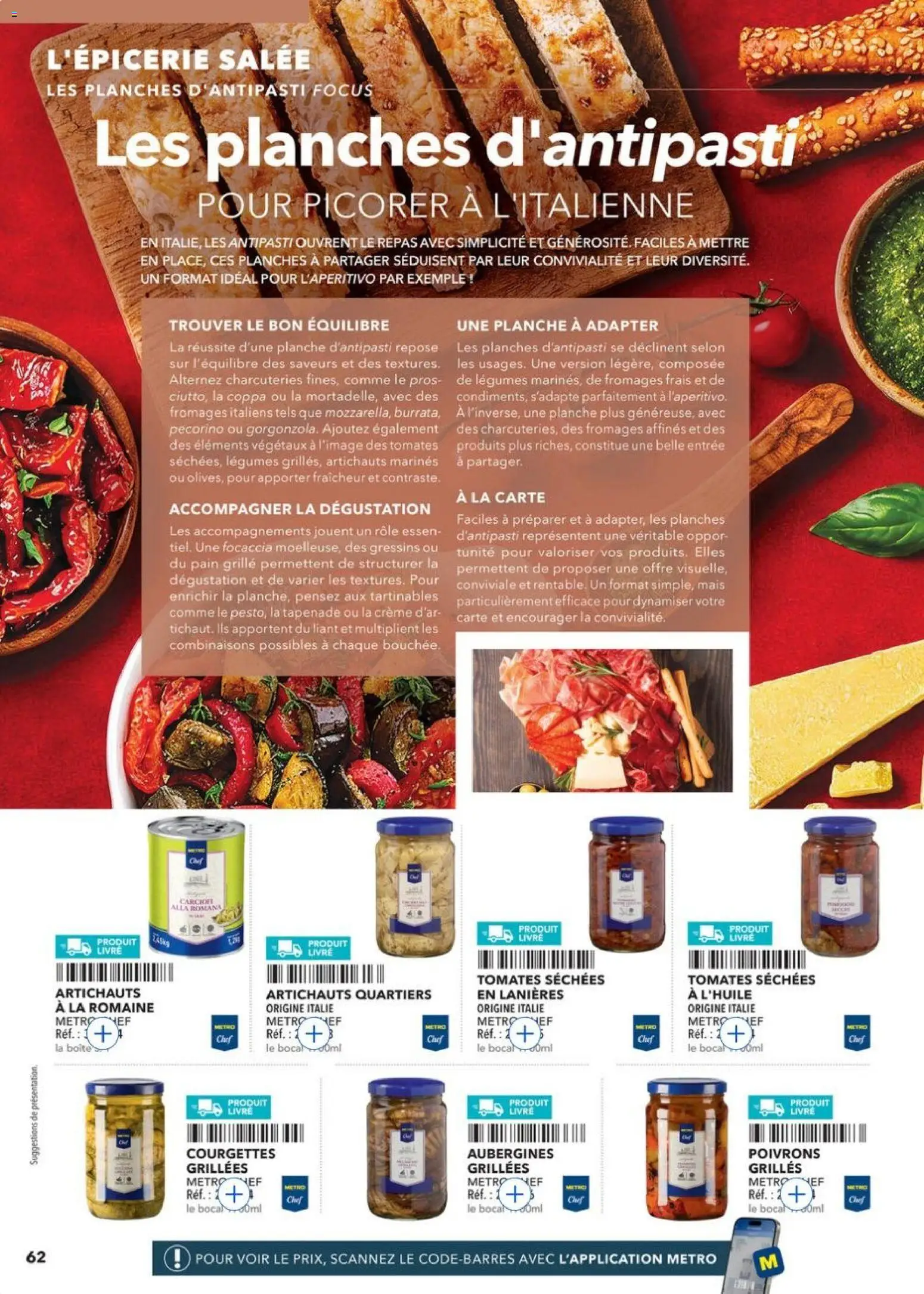 Prévisualisation de METRO - Guide Italie du magasin METRO formulaire valide 28/05/2026 - Livre, Focaccia, Pain, Mais, Aubergines, Crème, Gressins, Tomates séchées