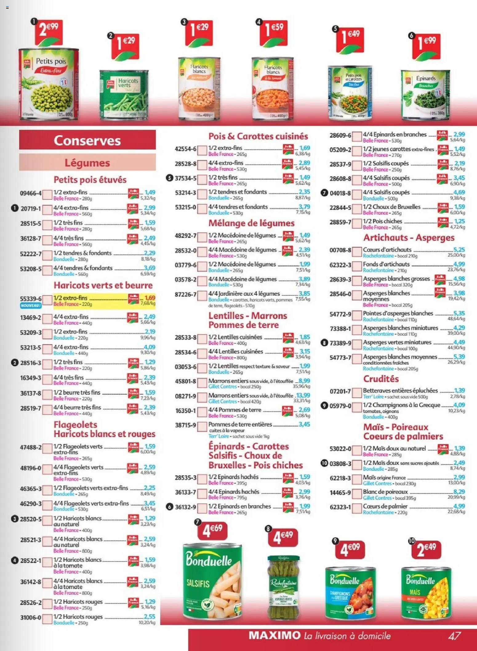 Prévisualisation de Maximo catalogue epicerie du magasin Maximo formulaire valide 24/08/2026 - Lentilles, Pois chiches, Tomate, Asperges, Jardinière, Haricots rouges, Pommes, Maïs doux sans sucres