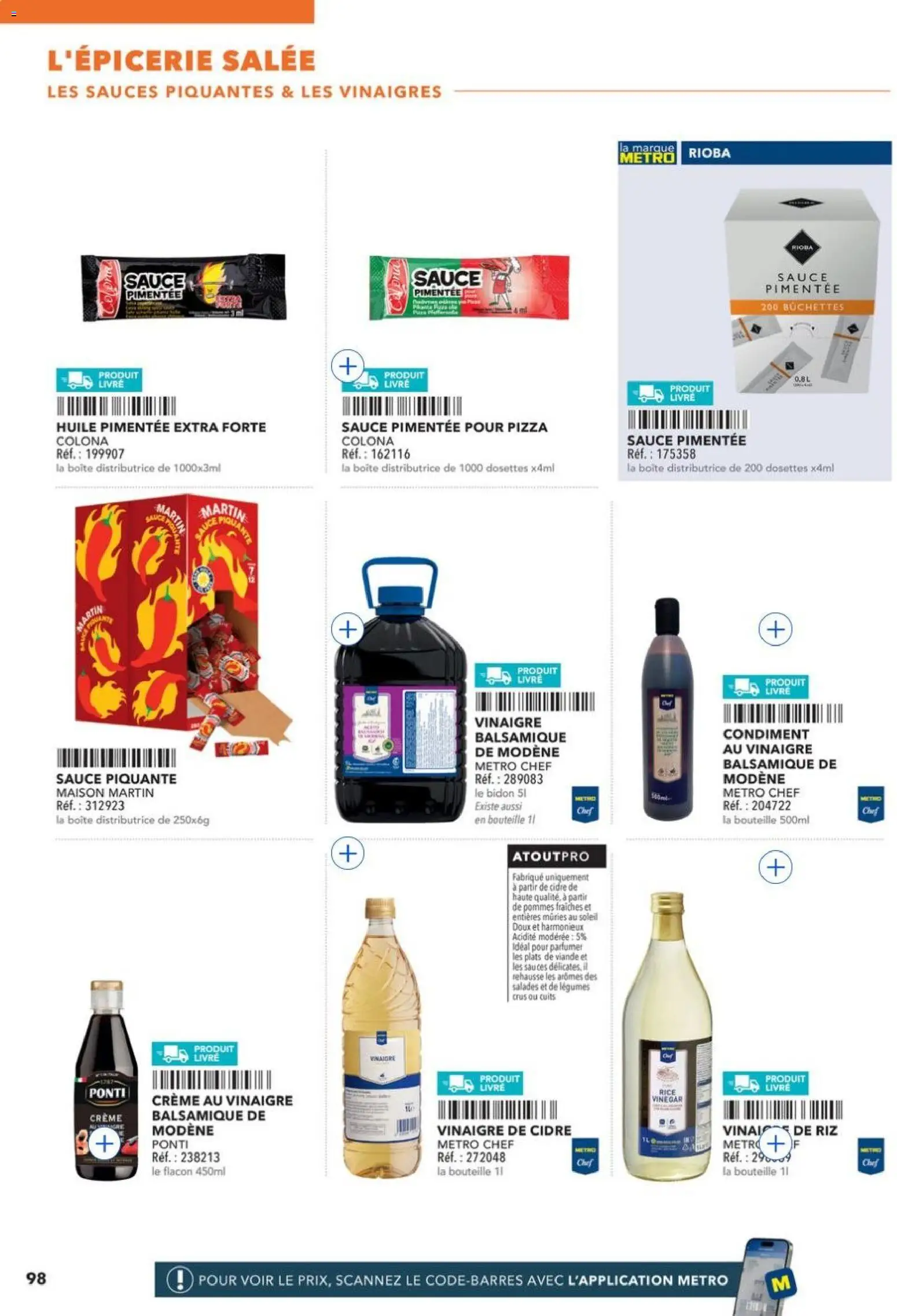 Prévisualisation de METRO - Restauration rapide du magasin METRO formulaire valide 14/04/2026 - Vinaigre de cidre, Riz, Viande, Huile, Vinaigre balsamique, Sauces, Bouteille, Pommes