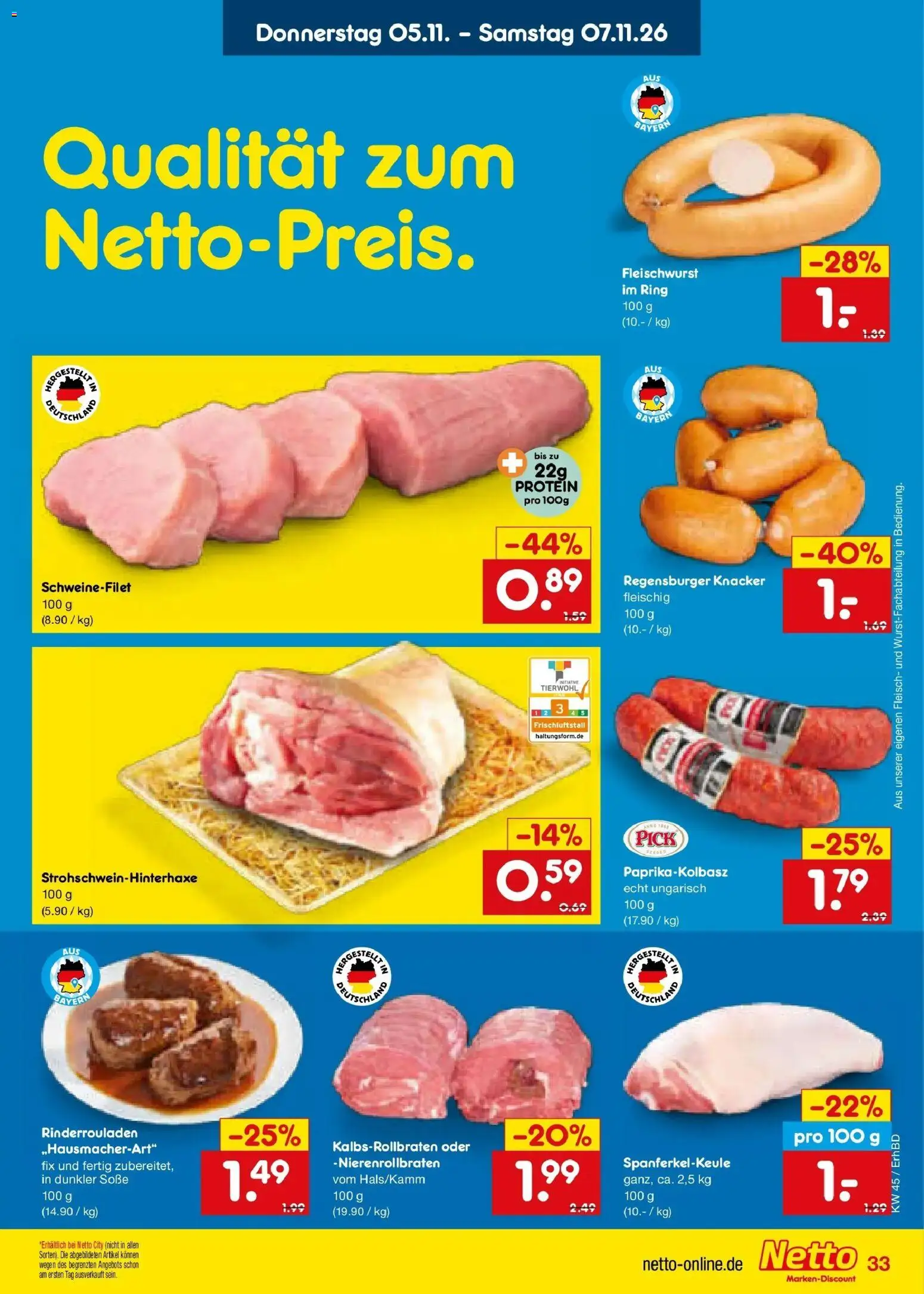 Vorschau von dem Prospekt des Geschäftes Netto Marken-Discount, gültig ab dem 02.11.2026 - Rinderrouladen, Fleisch, Paprika, Schweinefilet, Soße