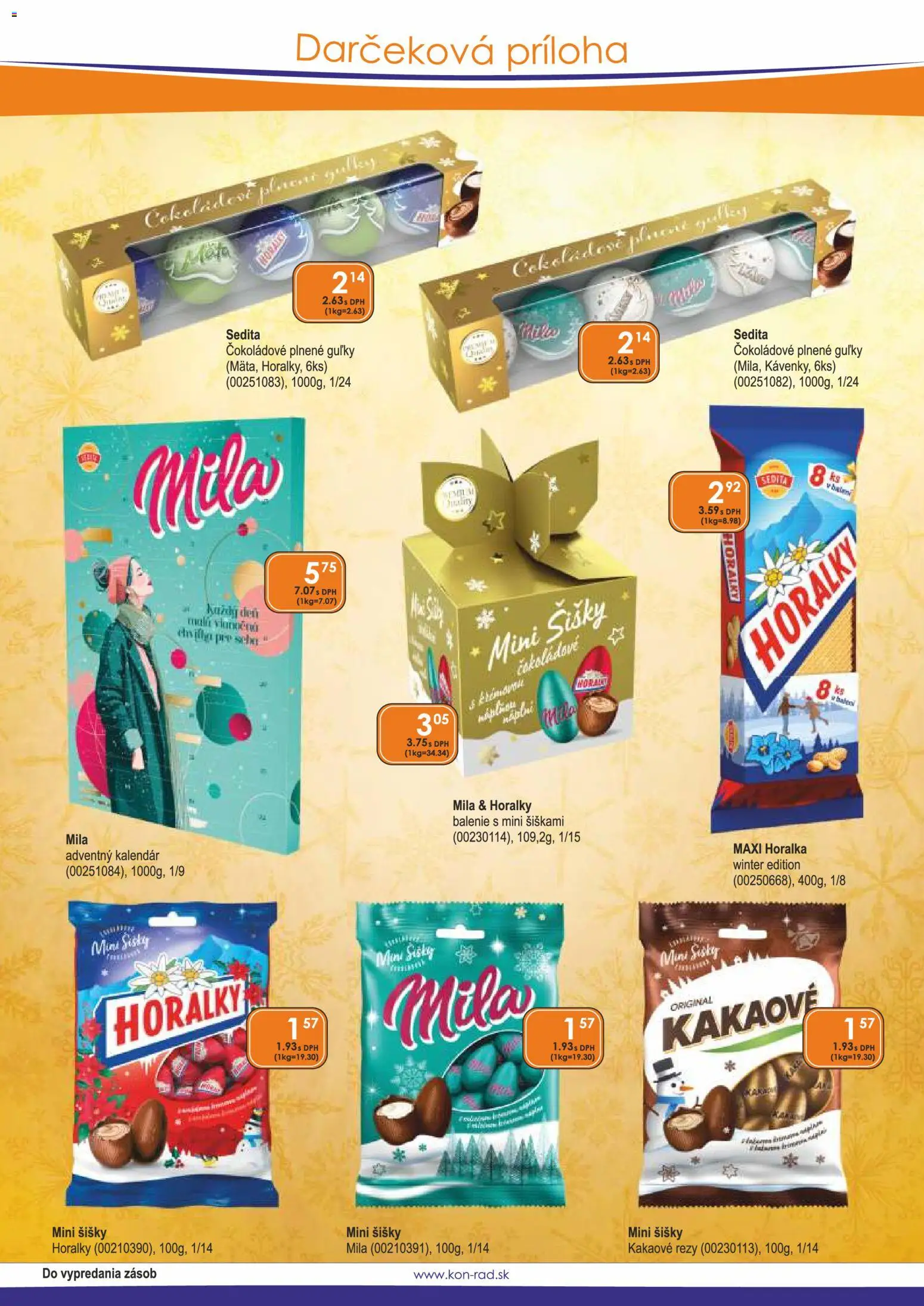 Náhľad KON - RAD letáku platného od 01.11.2026 - Šišky, Adventný kalendár, Mila, Horálky