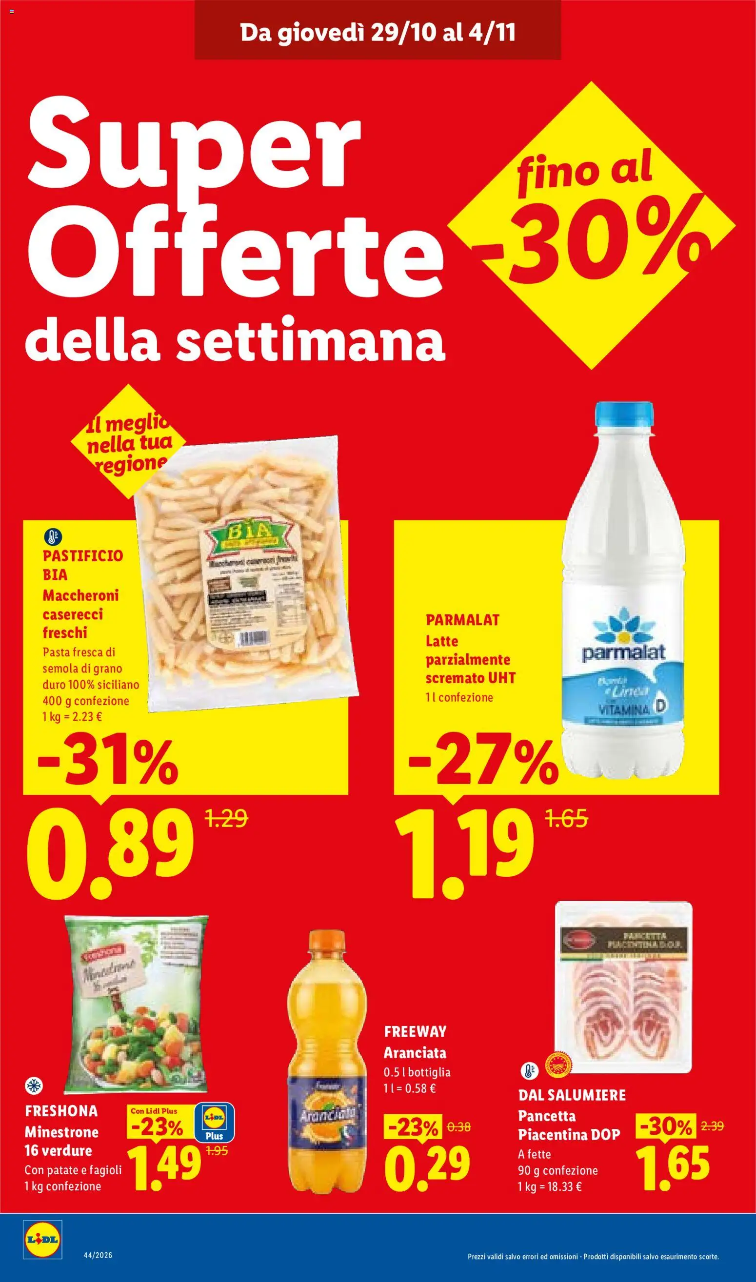 Anteprima dell'opuscolo Lidl volantino Sicilia dal negozio Lidl valido da 29/10/2026 - Pasta, Latte, Maccheroni, Minestrone, Pancetta, Patate, Bottiglia, Latte parzialmente scremato