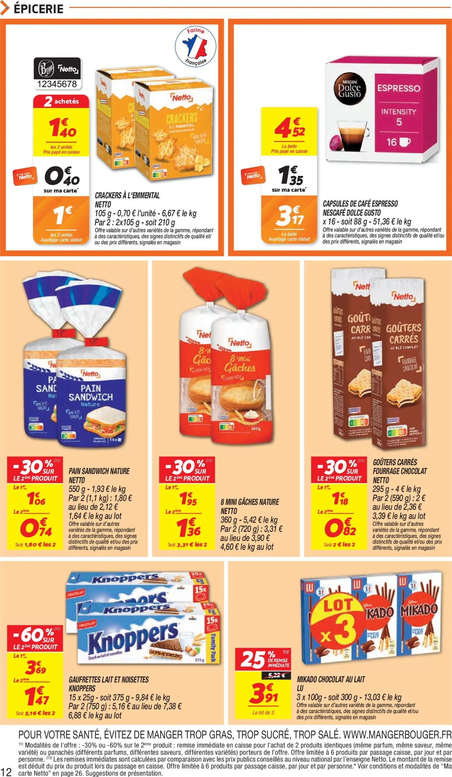 Prévisualisation de Netto - Temps fort Novembre du magasin Netto formulaire valide 03/11/2026 - Sandwich, Chocolat, Mikado, Blé, Chocolat au lait, Noisettes, Nescafe dolce gusto, Capsules de cafe espresso