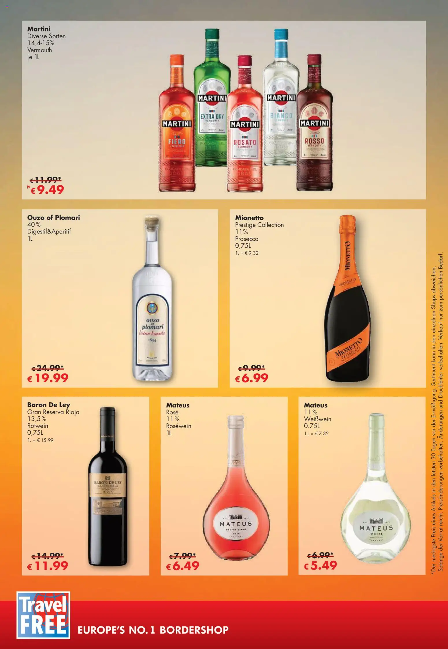 Vorschau von dem Prospekt des Geschäftes Travel Free, gültig ab dem 01.09.2026 - Martini, Prosecco, Ouzo, Weißwein, Rotwein, Ouzo plomari, Rosewein