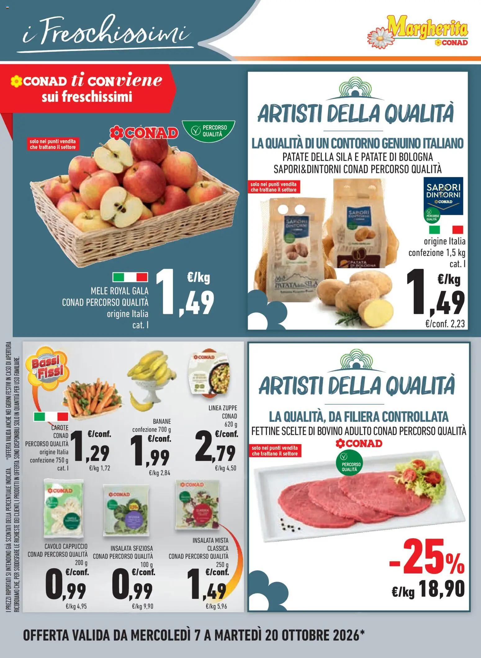 Anteprima dell'opuscolo Conad volantino Margherita Lombardia dal negozio Conad valido da 07/10/2026 - Insalata, Cavolo cappuccio, Cavolo, Bovino, Mele, Carote, Cappuccio, Zuppe