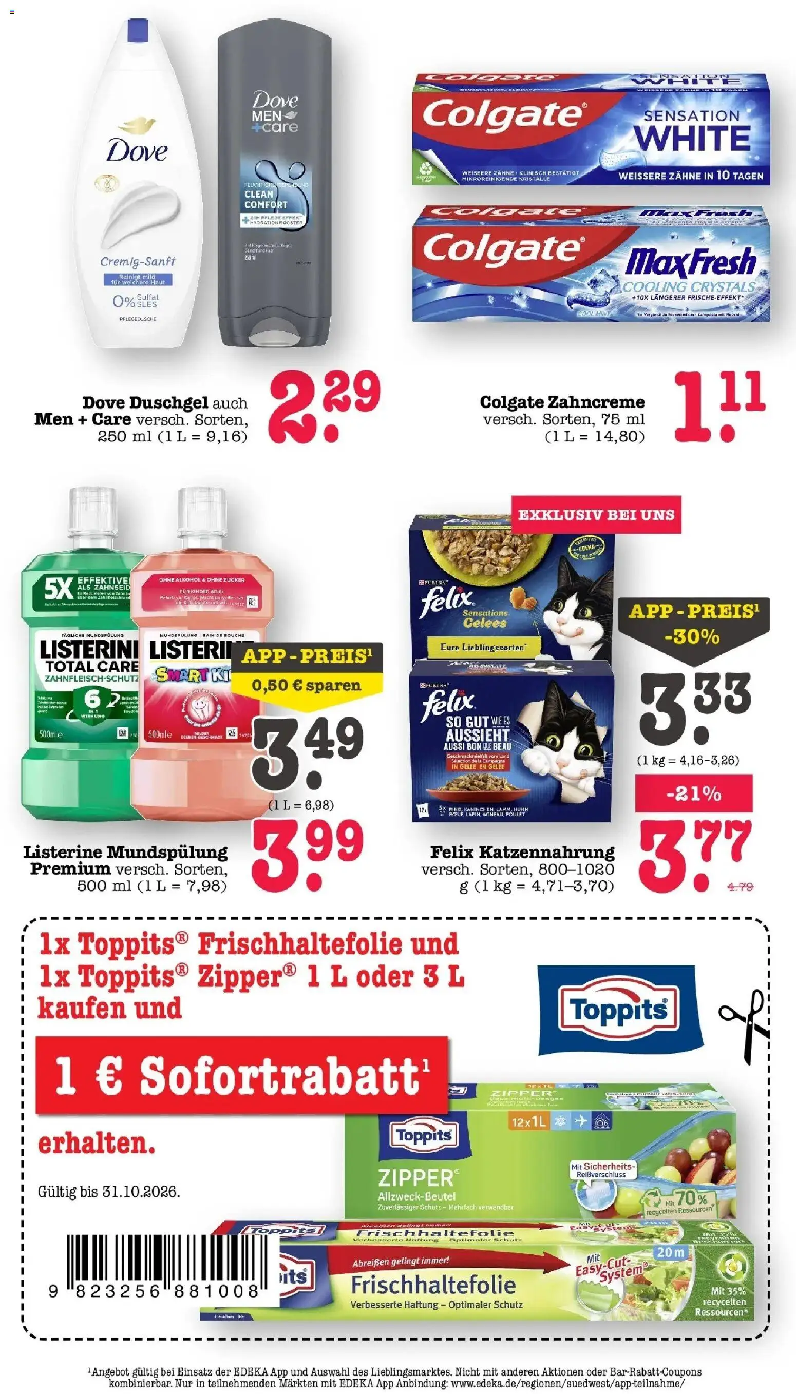 Vorschau von dem Prospekt des Geschäftes Edeka, gültig ab dem 26.10.2026 - Alkohol, Zucker, Duschgel, Listerine