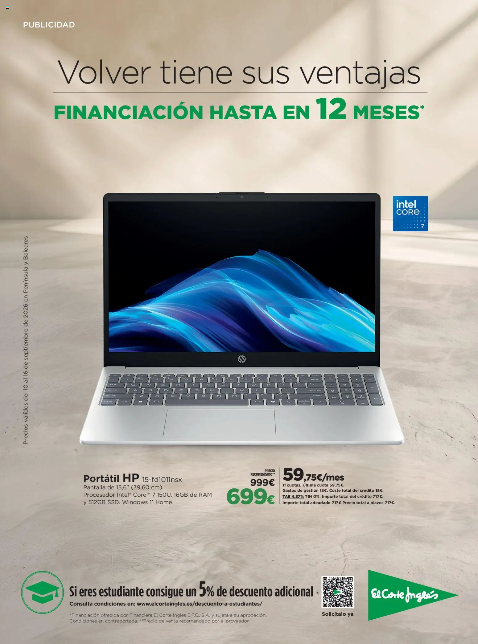 Vista previa del folleto de la tienda El Corte Inglés válido desde el 10/09/2026 - Portátil, Portátil HP