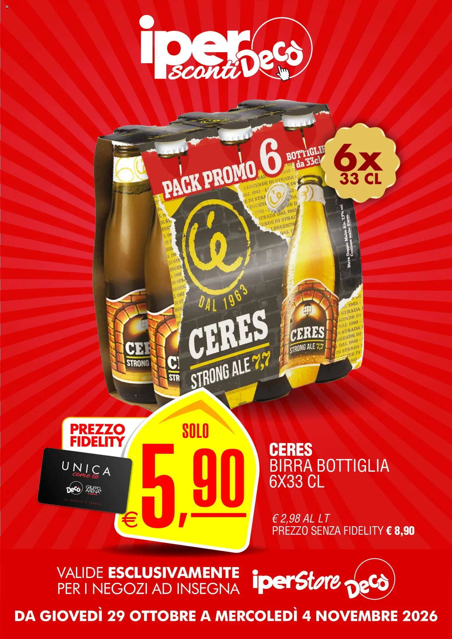 Anteprima dell'opuscolo Decò volantino iperStore dal negozio Decò valido da 29/10/2026 - Birra, Ceres, Bottiglia, Tè
