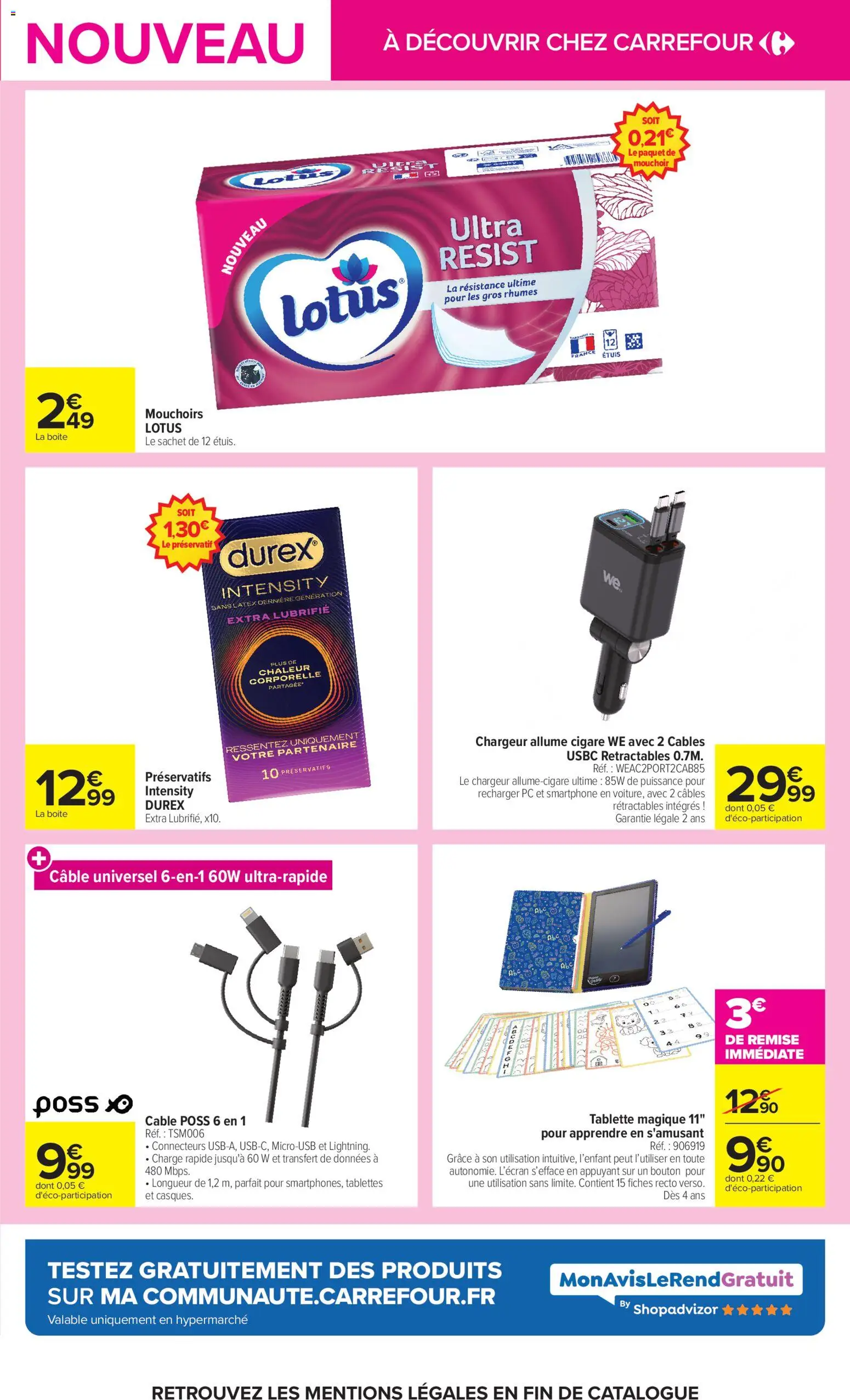 Prévisualisation de Carrefour Les nouveautés de novembre du magasin Carrefour formulaire valide 03/11/2026 - PC, Smartphone, Tablette, Lotus, Préservatifs, Préservatif, Mouchoirs, Câble