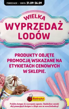Pogląd gazetki "Biedronka gazetka - Wielka wyprzedaż lodów" ze sklepu Biedronka ważnej od 21.09.2026